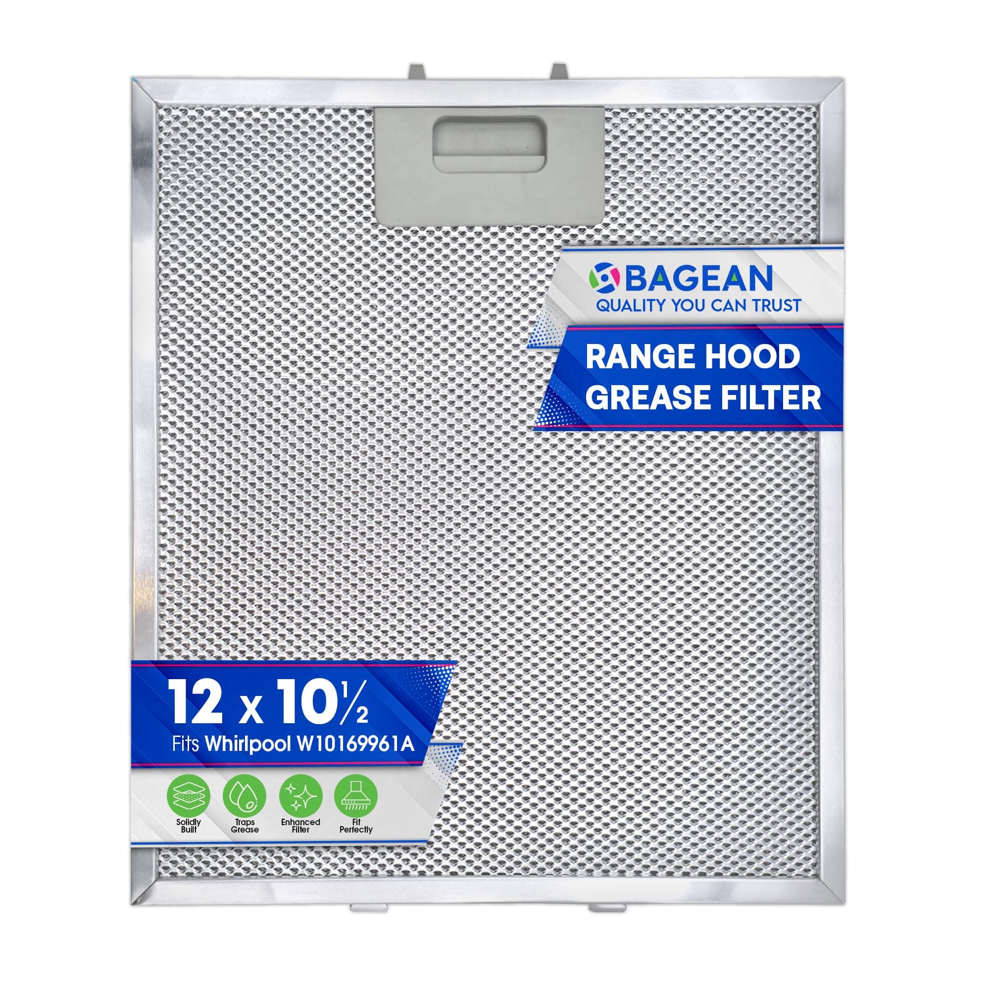Bagean Range Hood Filter Replacement 12" x 10.5" W10169961A Compatible with Whirlpool Stove Hood Vent Filter - Aluminum Screen for Kitchen Overhead Exhaust Fan Blocks Grease & Filters Oven Air (1-Pk)