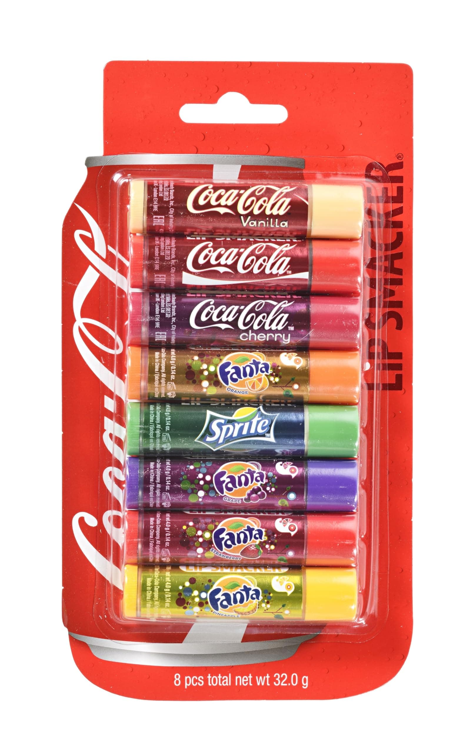 Coca Cola Party Pack, Set of 8 Assorted LipBalms with Authentic Flavors of Coca-Cola, Fanta, and Sprite