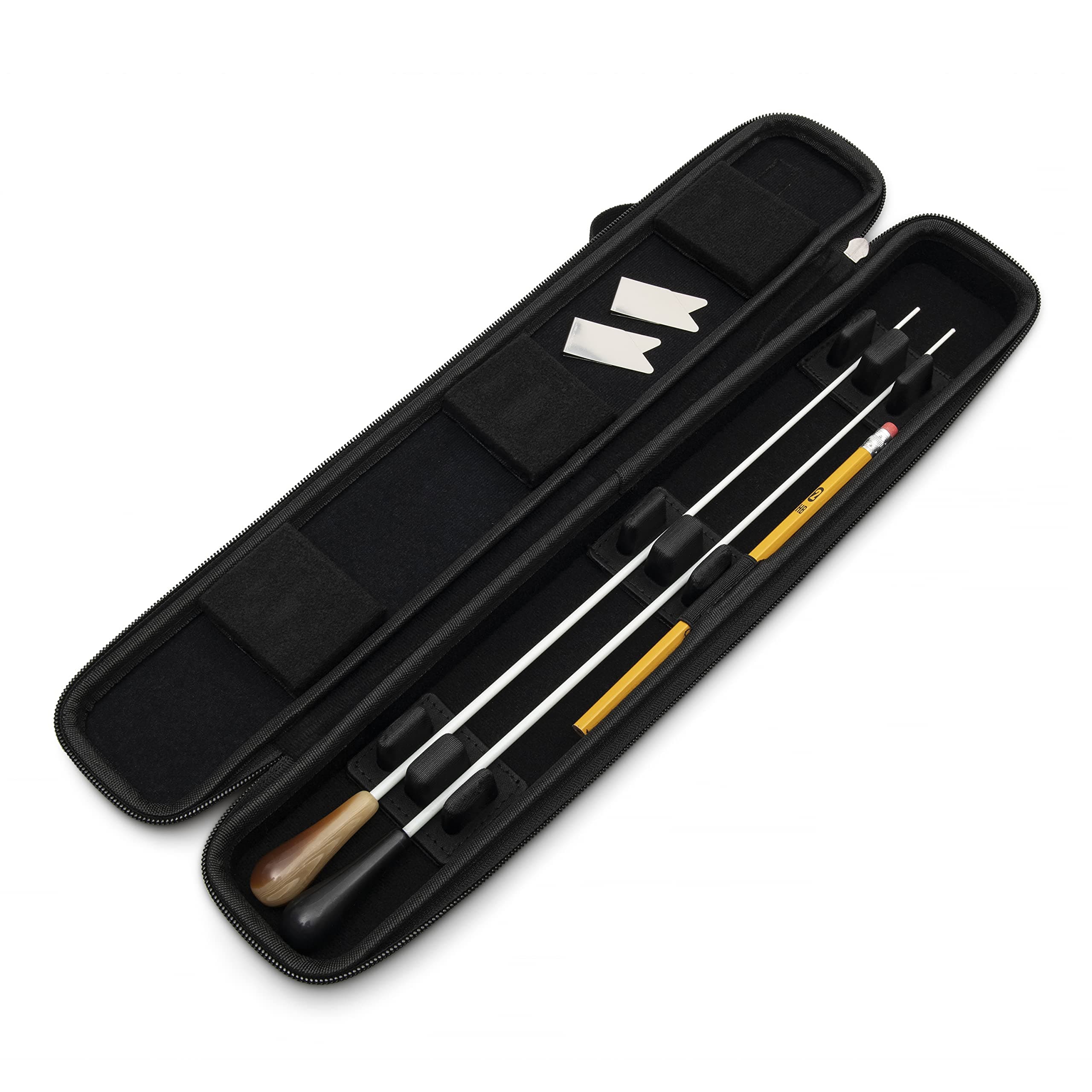 Magerdy Fields Professional Conductor Baton Case - Holds 2 Batons (Up to 16") - Padded, Hard-Shell Style with Adjustable Supports, Carry Strap & 2 Metal Bookmarks