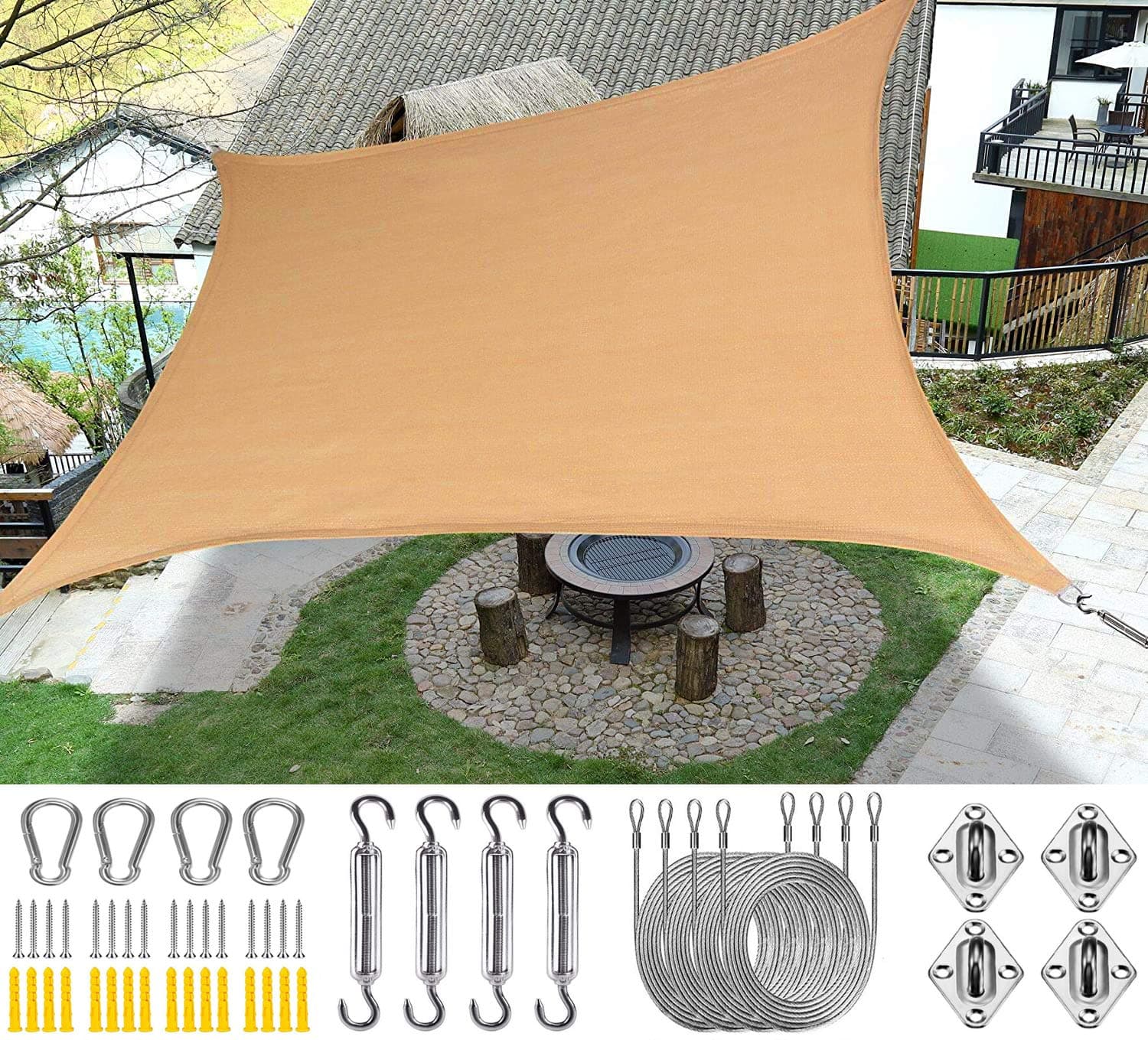 D&DEM Rectangle Sand Sun Shade Sail Canopy UV Block Awning for Outdoor Patio Garden Backyard,Canopy Awning Shelter Fabric Cloth Screen - UV Block UV Resistant Heavy Duty Commercial Grade (5 * 5M)