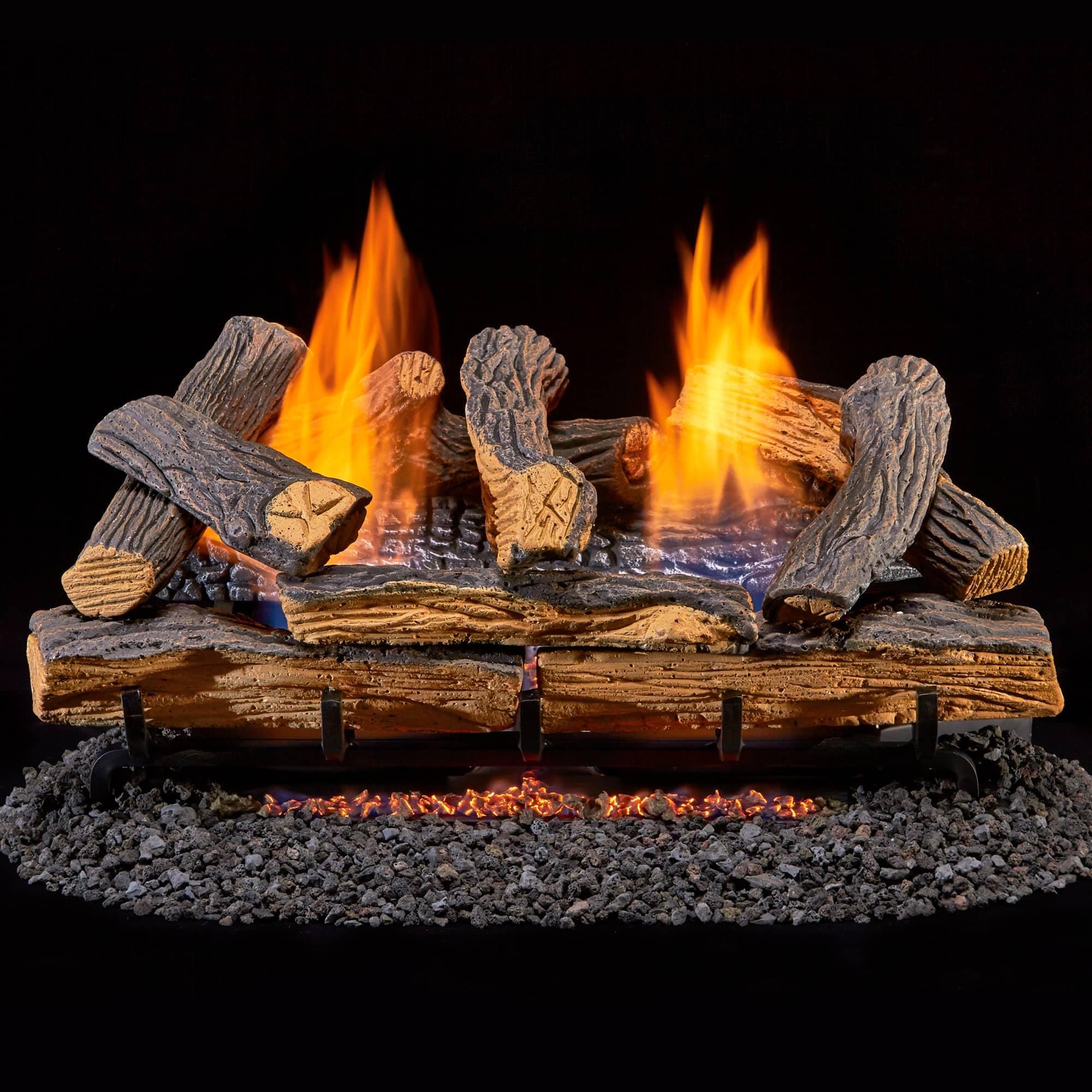 DLS-24R-1 Dual Fuel Ventless Fireplace Logs Set with Remote Control, Use with Natural Gas or Liquid Propane, 33000 BTU, Berkshire Split Oak, 24 Inches