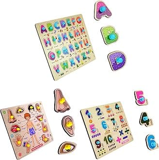 Colorful Wooden Puzzle Toy For Kids Jigsaw Puzzles For Adults Baby Learning Educational Toys Board Game (Abcd + Body Parts + Number)