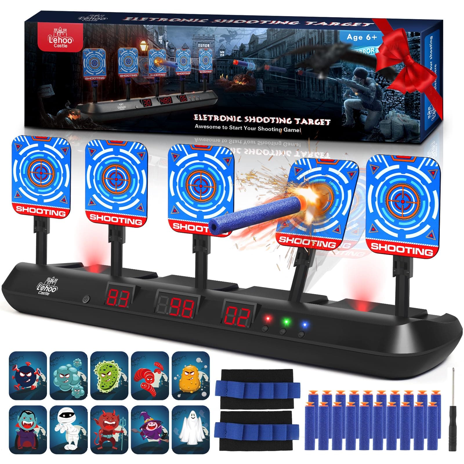 Toys for 6-13 Year Old Boy, Electronic Nerf Target, 5 Digital Scoring Auto Reset Shooting Targets for Nerf Gun, Interactive Shooting Game & Family Fun