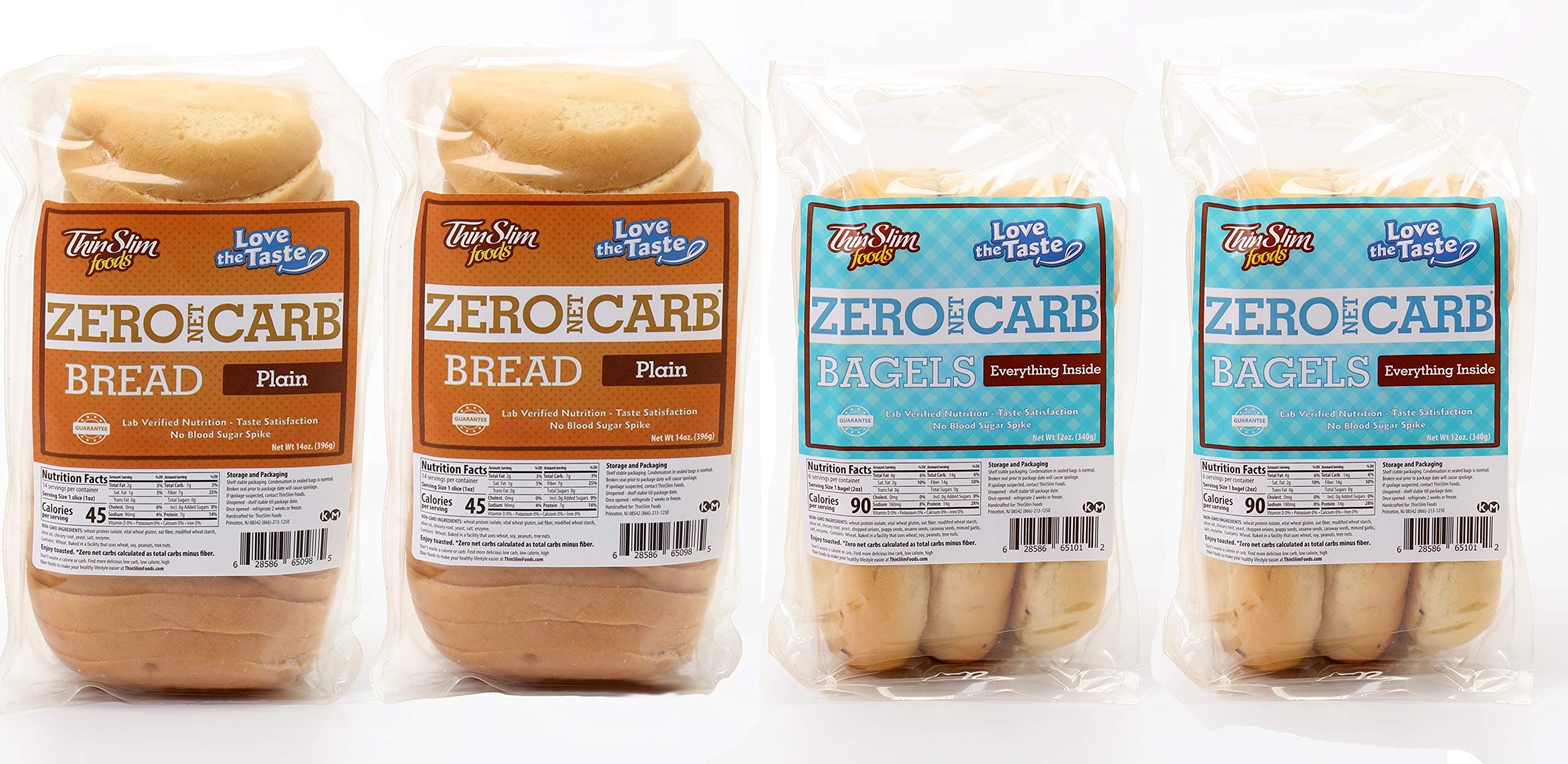 ThinSlim Foods Zero Net Carb Bread Plain 2pack Bundle with ThinSlim Foods Zero Net Carb Bagels Everything Inside 2pack | 0g Net Carbs | 45-90 Calories
