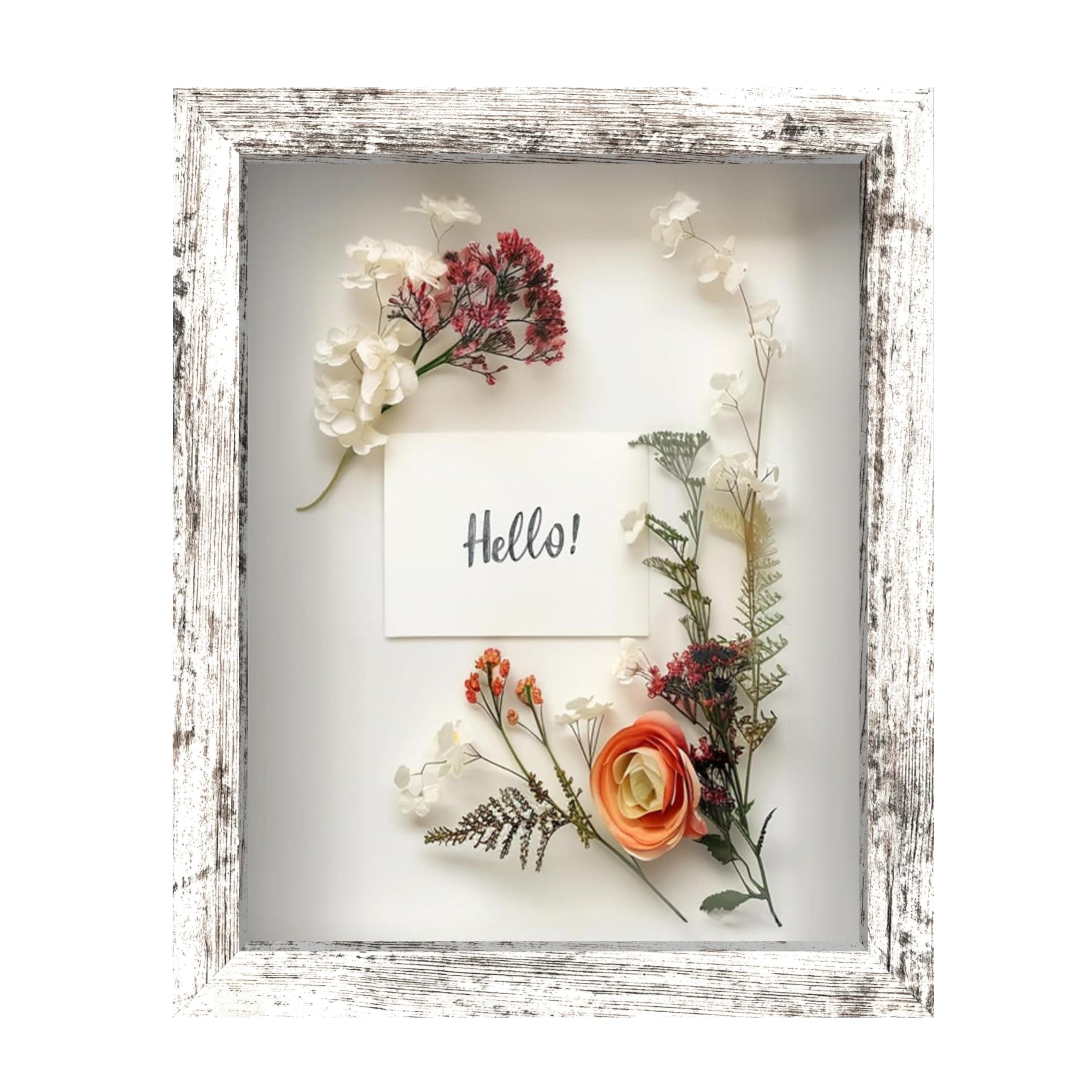 FrameWorks 8" x 10" Driftwood Shadow Box Frame - Soft Felt Backing, Tempered Glass and Includes Elegant White Ball Push Pins