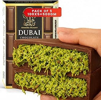– Dubai Chocolate Bar (Pack of 5) 500g Kunafa Bars with Pistachio Cream Filling – Luxurious Fix Dubai Chocolate – Best Gifts for Kids, Family & Friend (Pack of 5-100g/Pcs)