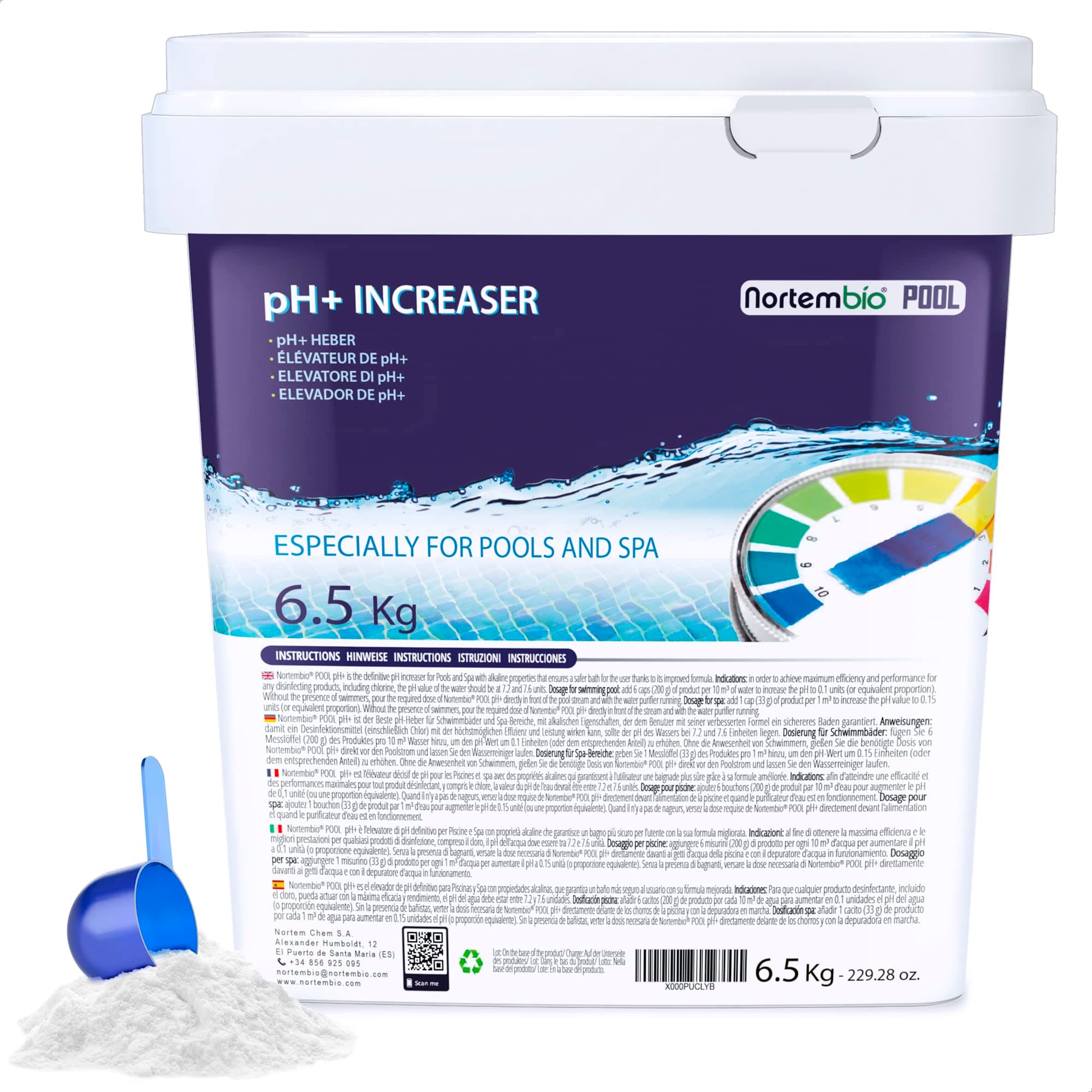Nortembio Pool pH+ Plus 6,5 kg pH Increaser for Swimming Pools & Spas – Natural pH Regulator, Improves Water Quality, Fast-Dissolving Powder for Year Round Maintenance