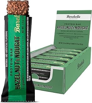 Protein Bars Hazelnut & Nougat - 12 Count, 1.9oz Bars - Protein Snacks with 20g of High Protein - Chocolate Protein Bar with 1g of Total Sugars - On The Go Protein Snack & Breakfast Bars