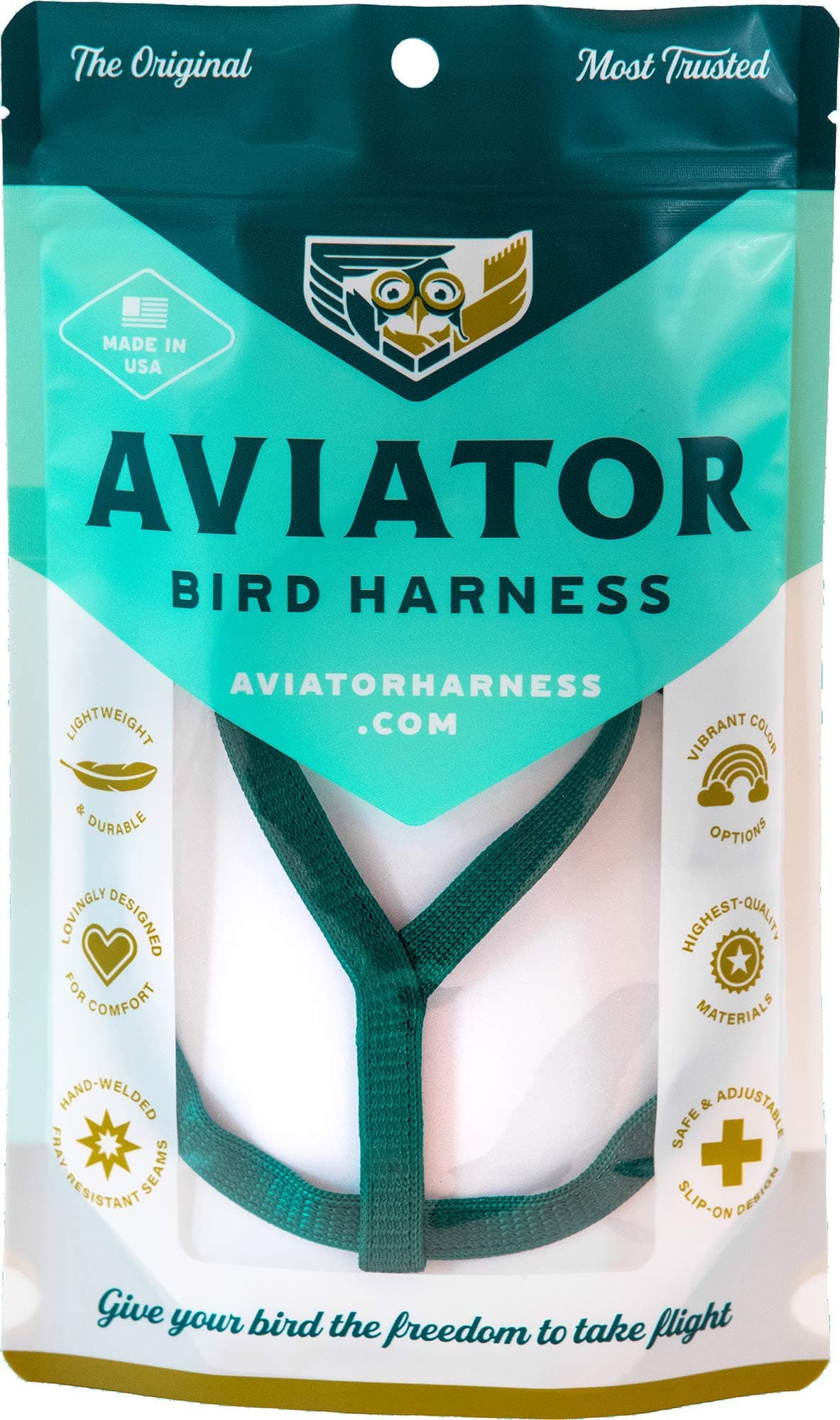 The AVIATOR Pet Bird Harness and Leash: Medium Green