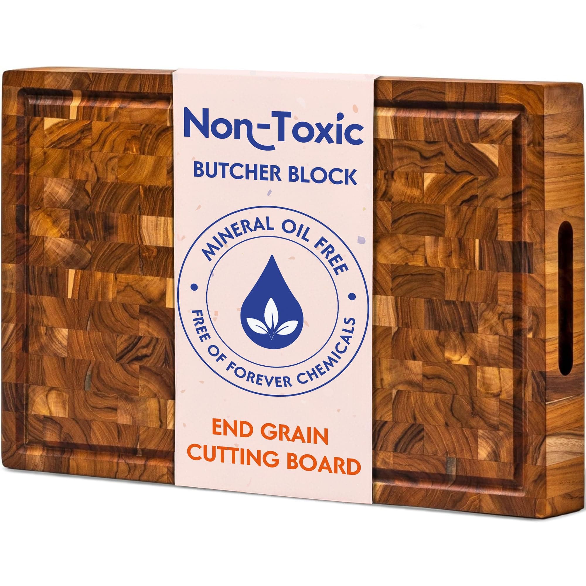 End Grain Butcher Block Cutting Board [1.5" Thick]. Made of Teak Wood and Conditioned with Beeswax, Flaxseed Oil & Lemon Oil. 16" x 11" Chopping Board by Ziruma.