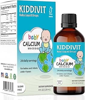 Kiddivit Baby Calcium Liquid Drops with Vitamin D3 & K2 – Gentle Bone & Growth Support Supplement – 24 Daily Servings – Inulin Fortified Prebiotic Fiber – Sugar Free, Gluten Free, Vegetarian, 4oz