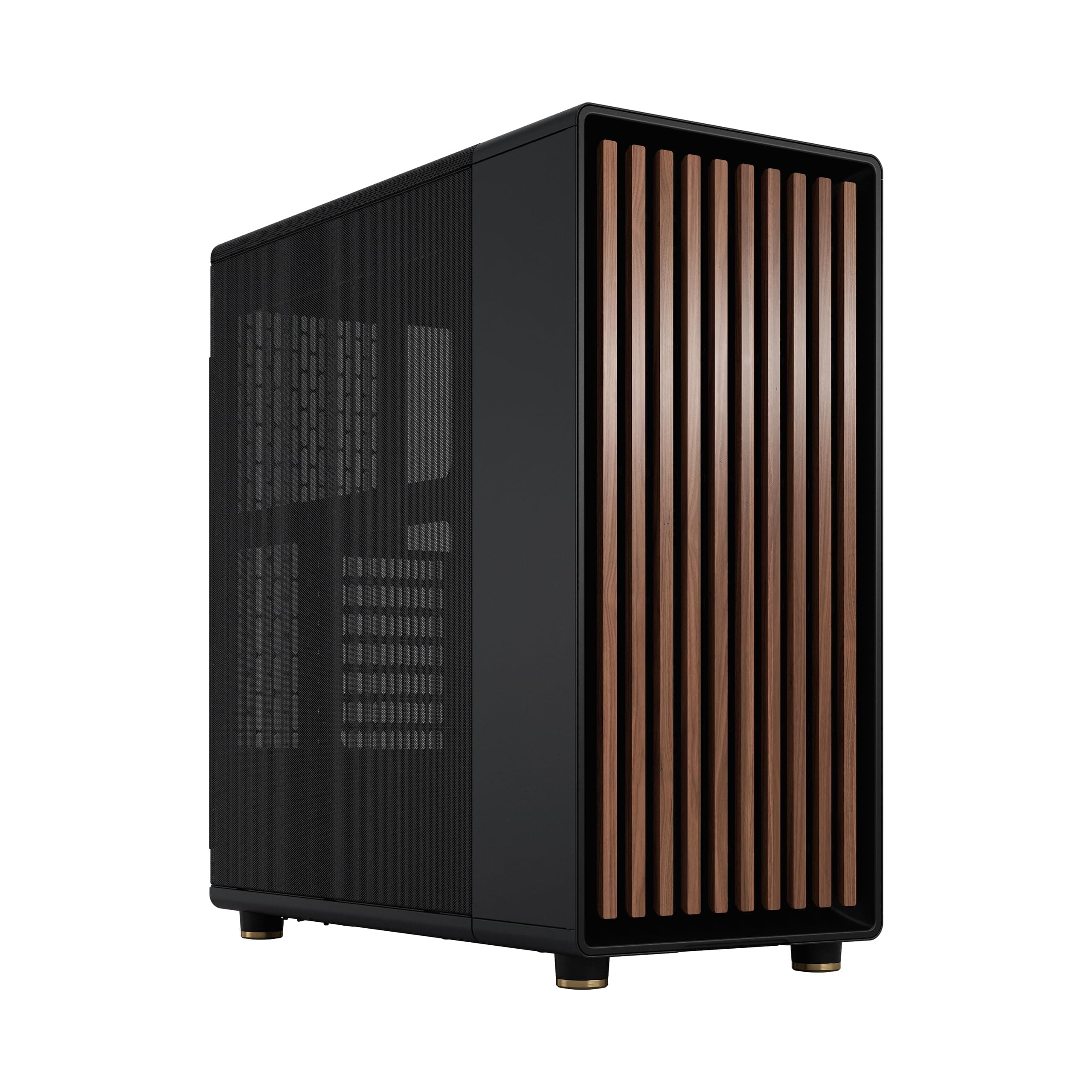Fractal Design North Charcoal Black - Wood Walnut front - Mesh side panels - Two 140mm Aspect PWM fans included - Type C USB - ATX Airflow Mid Tower PC Gaming Case