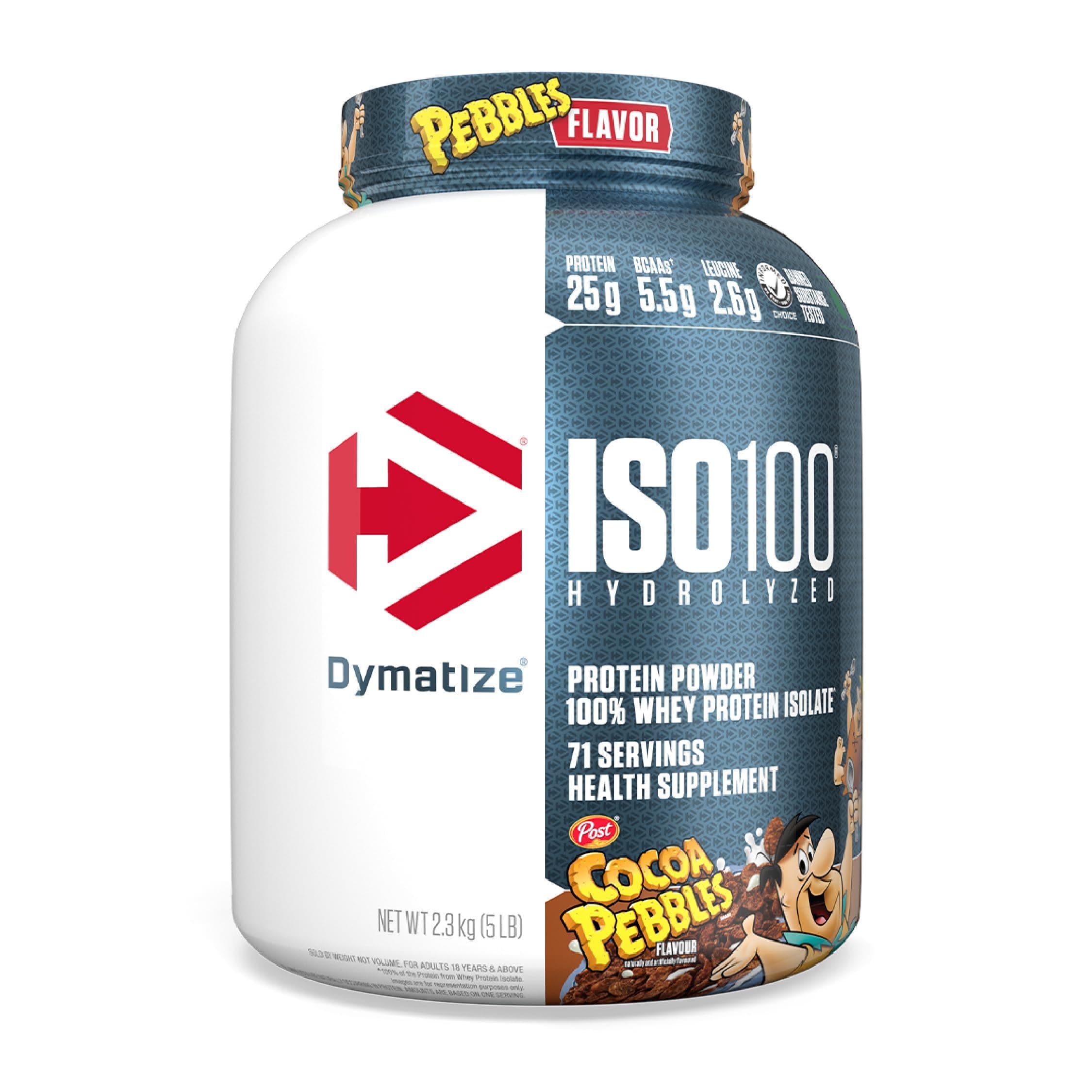 Dymatize x Cocoa Pebbles ISO100 Whey Protein Powder Isolate, 25g of Protein, 5.5g BCAAs, 120 Cal., Gluten Free, 1g Fat, 1g Sugar, 2g Carb (71 Servings)