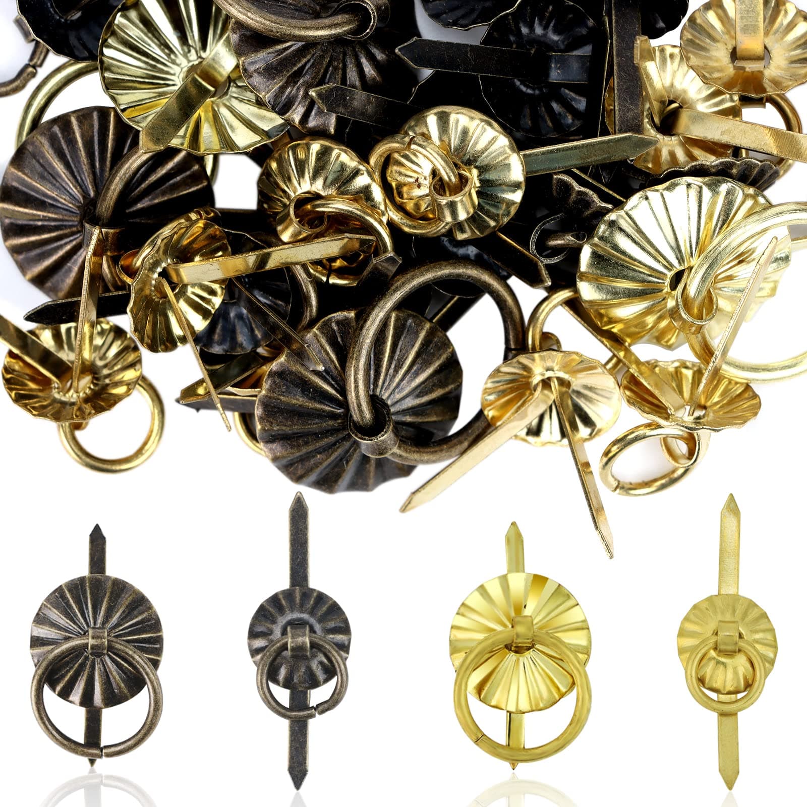 40Pcs Metal Brad Fasteners with Pull Rings Small Ring Fasteners Ring Pulls Handle for DIY Crafts Decoration Accessories