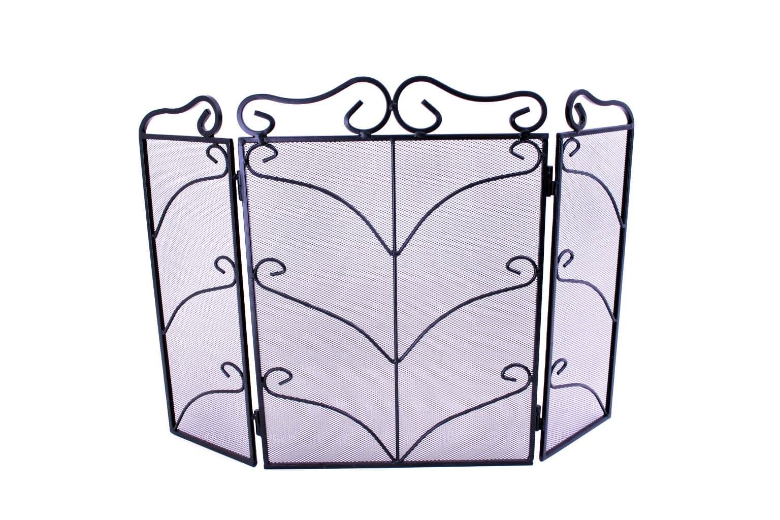 Marvells Black 3 Fold Scroll Firescreen, Cast-Iron, 48 x 23 x 60 cm