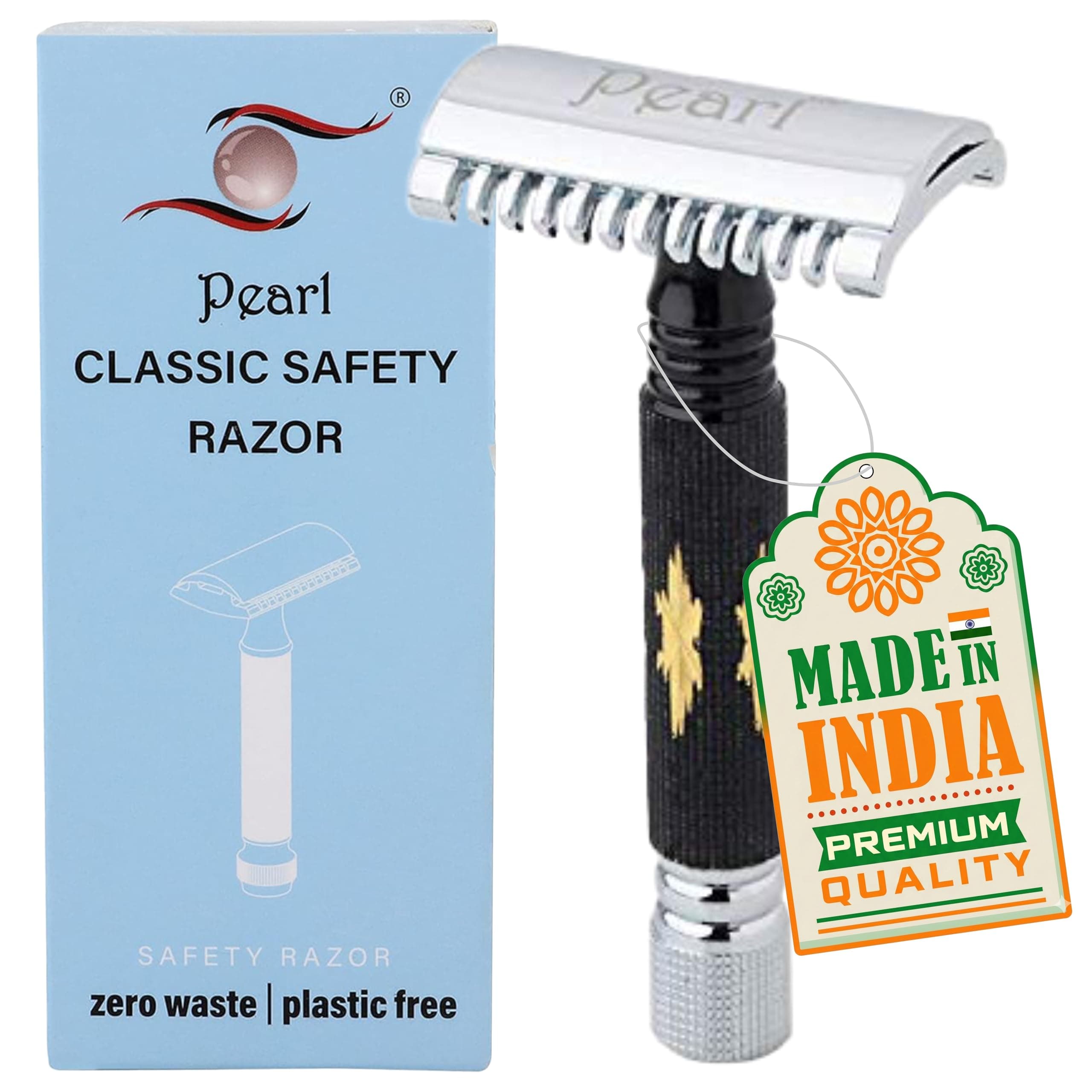 Pearl Shaving Double Edge Safety Razor SSH-02 (Open Comb,Black)