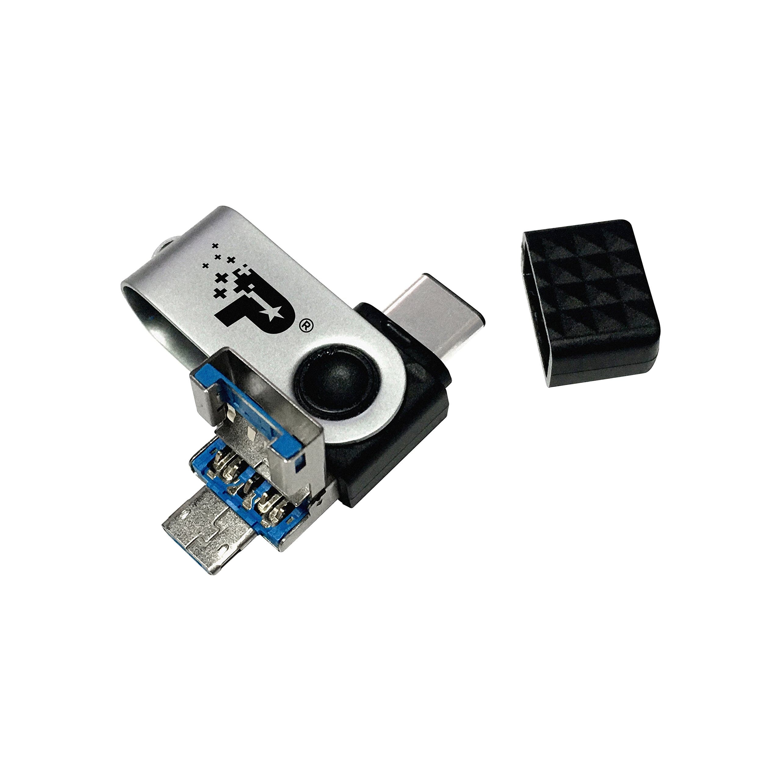 Patriot Memory Trinity 64GB USB 3.1 Flash Drive, with Built in Type-A, Type-C, Micro-B Connectors for Mobile Device Compatibility