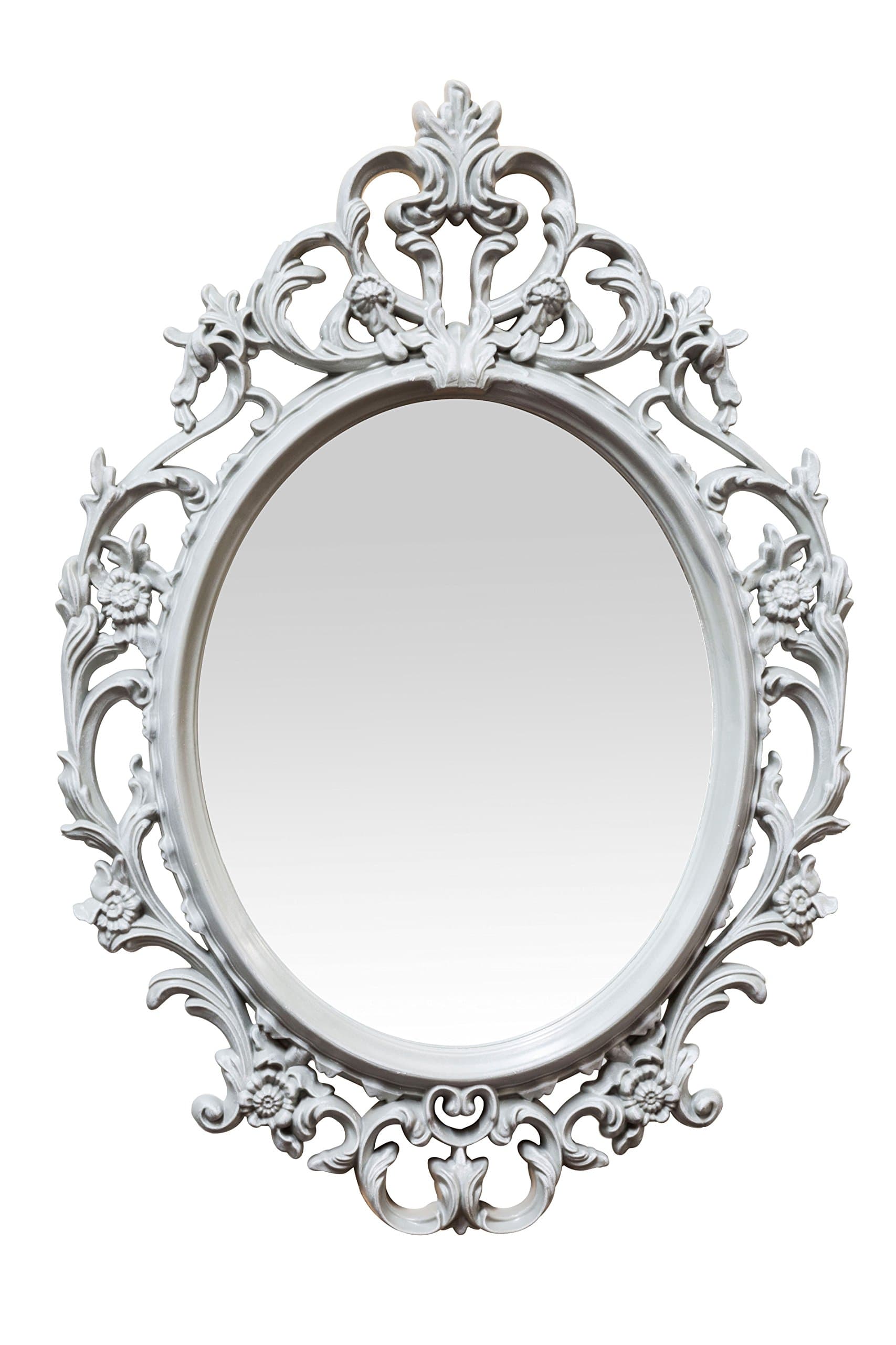 Baroque Mirror Small 15.5 Plastic Oval Ornate Frame Gray Shabby Chic
