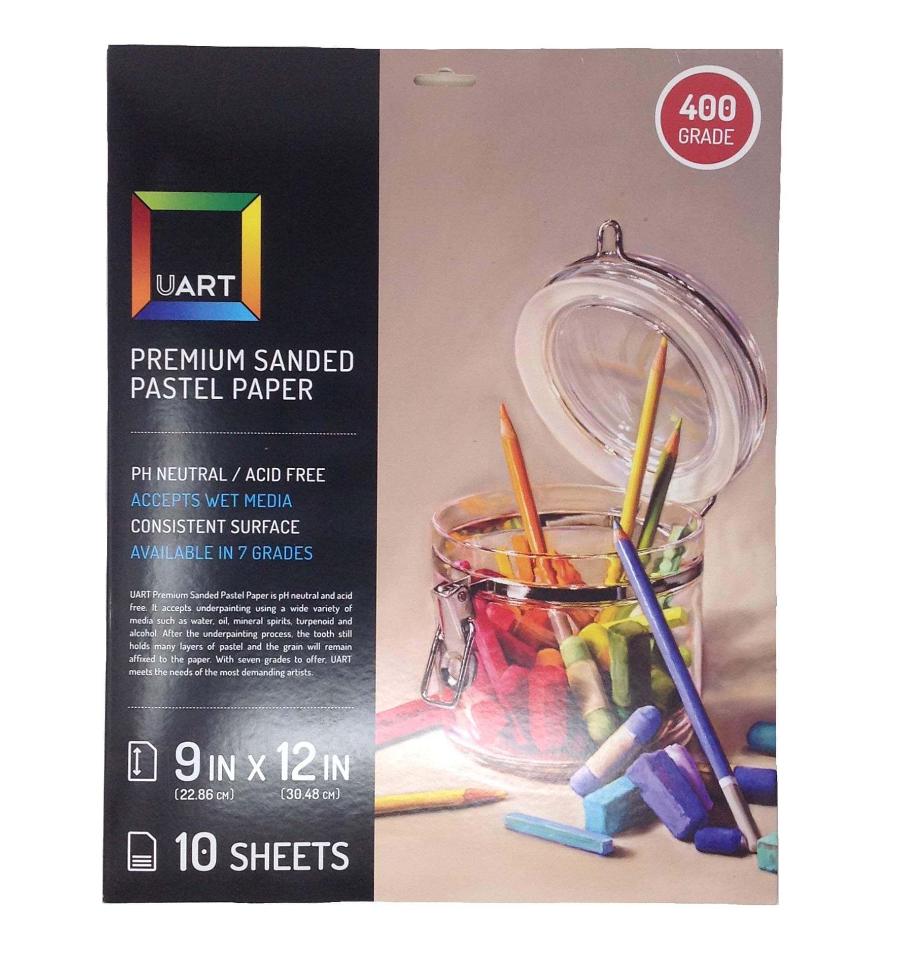 Uart Sanded Pastel Art Paper, Off-White, Mulitple Sizes and Grits, 10 Sheet Packs (Grade 400, 9" x 12")