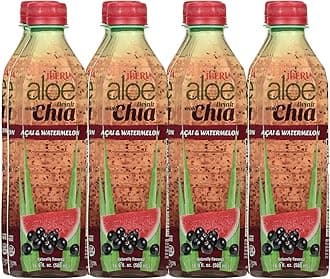 Aloe Vera Drink With Aloe Pulp and Chia Seeds, Acai and Watermelon, 16.9 fl oz (Pack of 8)