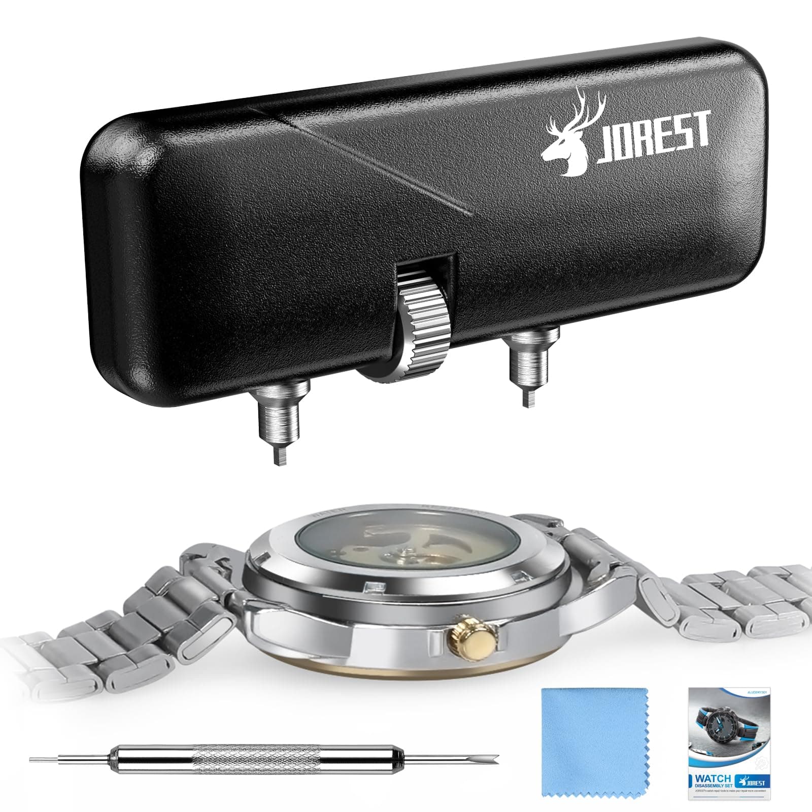 JOREST Watch Battery Replacement Tool Kit, Watch Back Removal, Adjustable Watch Wrench, Rotary Opener, Cover Remover for Watch Repair, Case Spanner for Watch Opening, Caseback wrench, Spring Bar Tool