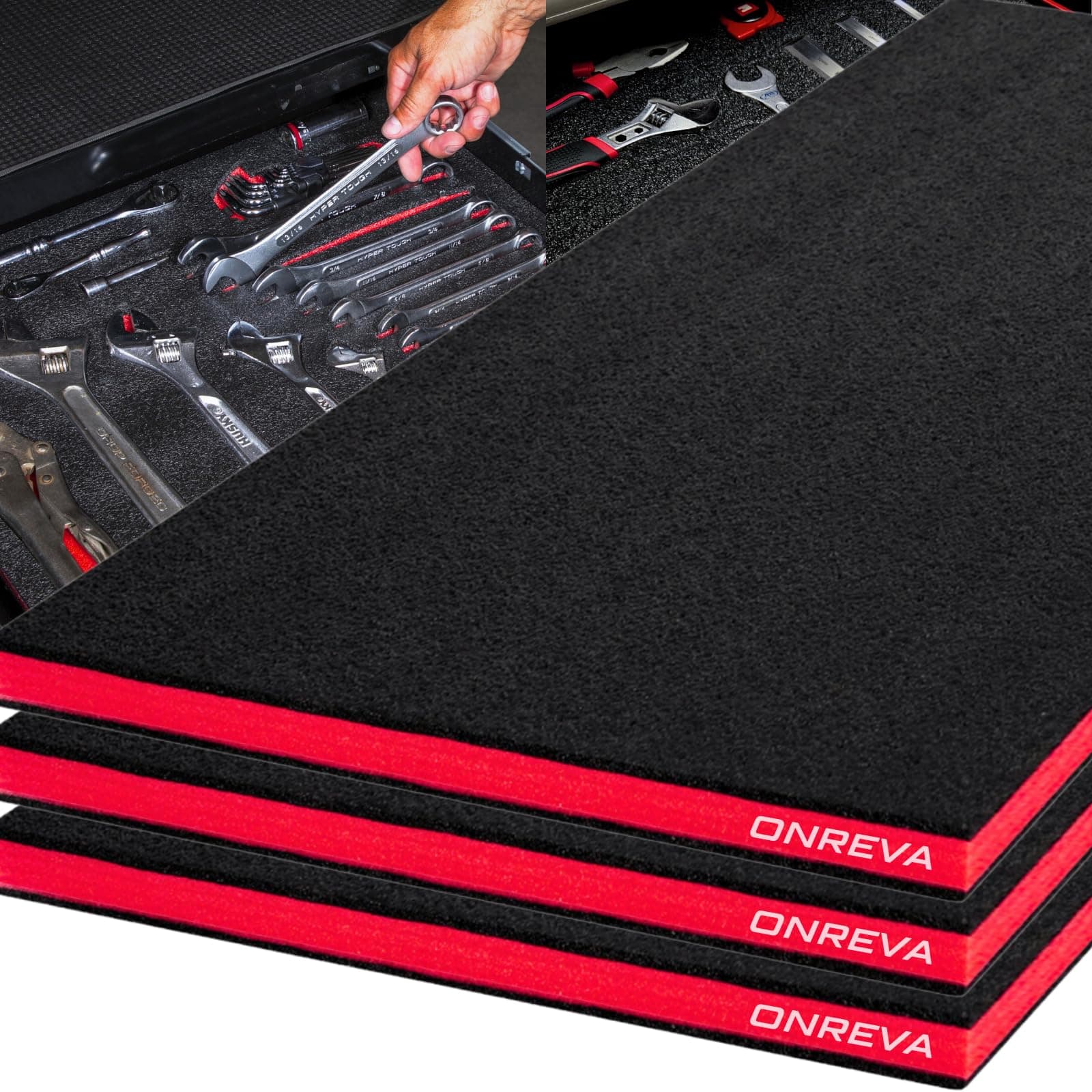 Tool Box Foam 3Pack 48x24x1 inch, Foam Inserts for Cases, Polyethylene Tool Foam Sheets, Drawer Liner Foam, Toolbox Kaizen Organizer and Storage Tool Shadow, Red with Black