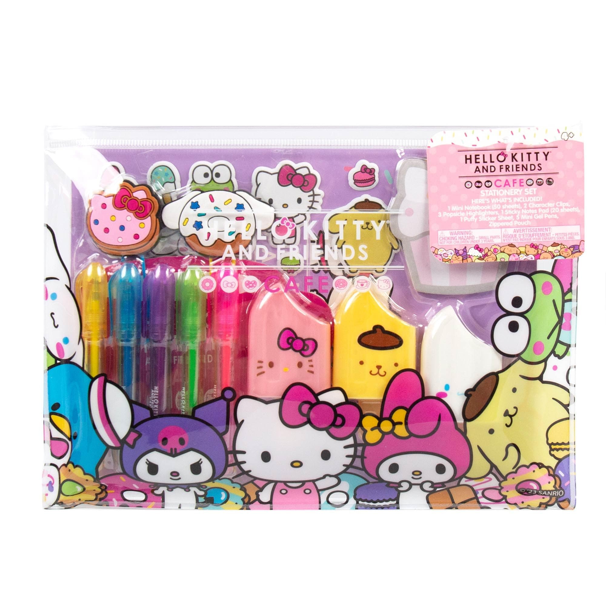 Hello Kitty 22-Piece Kawaii Stationery Set, Includes Notebook, Squishy Stickers, Pens, Cute School Supplies, Unisex, Ages 4+
