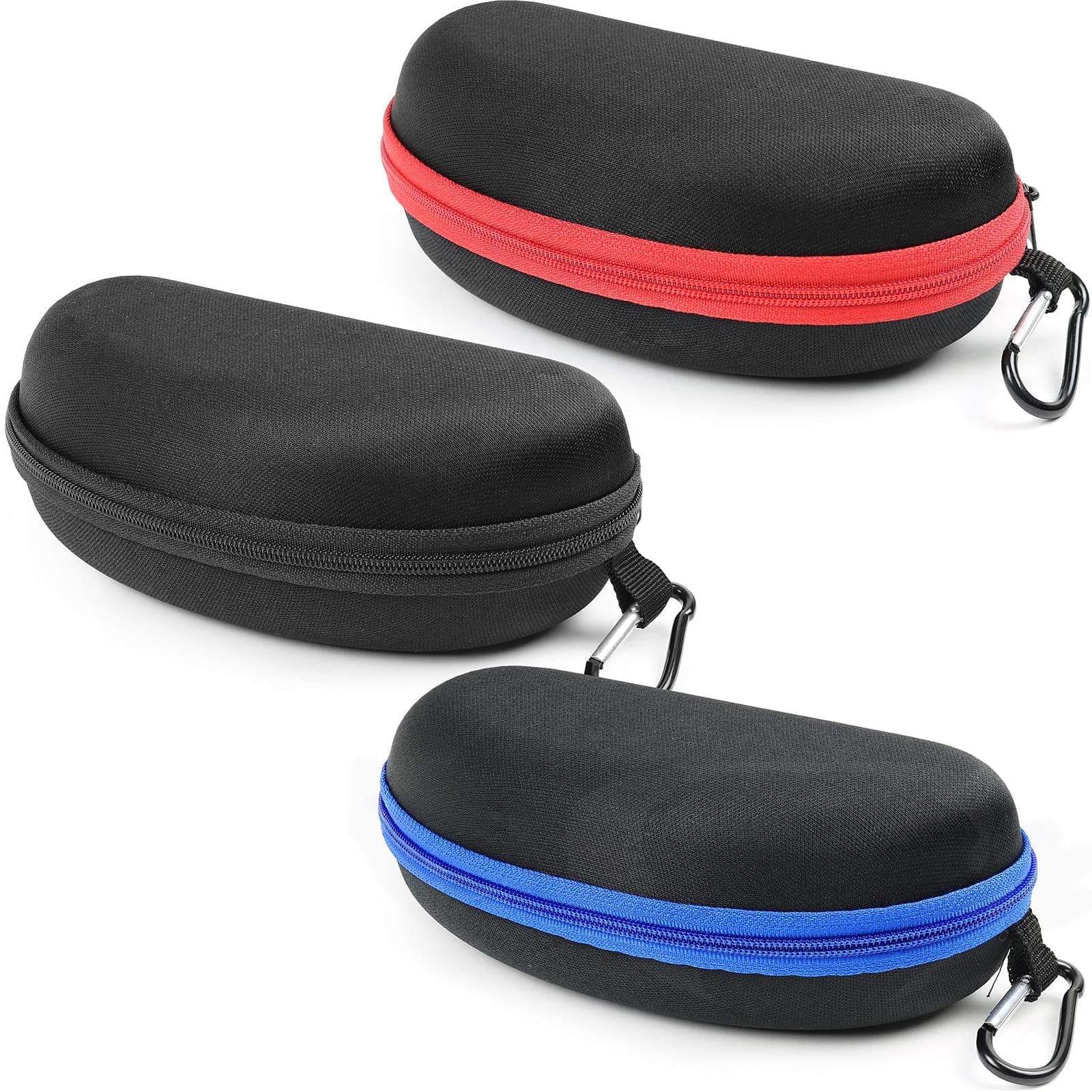 Yogo Vision Sunglasses Case 3 Pack Hard Shell with Clip Portable Travel Zipper Eyeglasses Frame Glasses Case