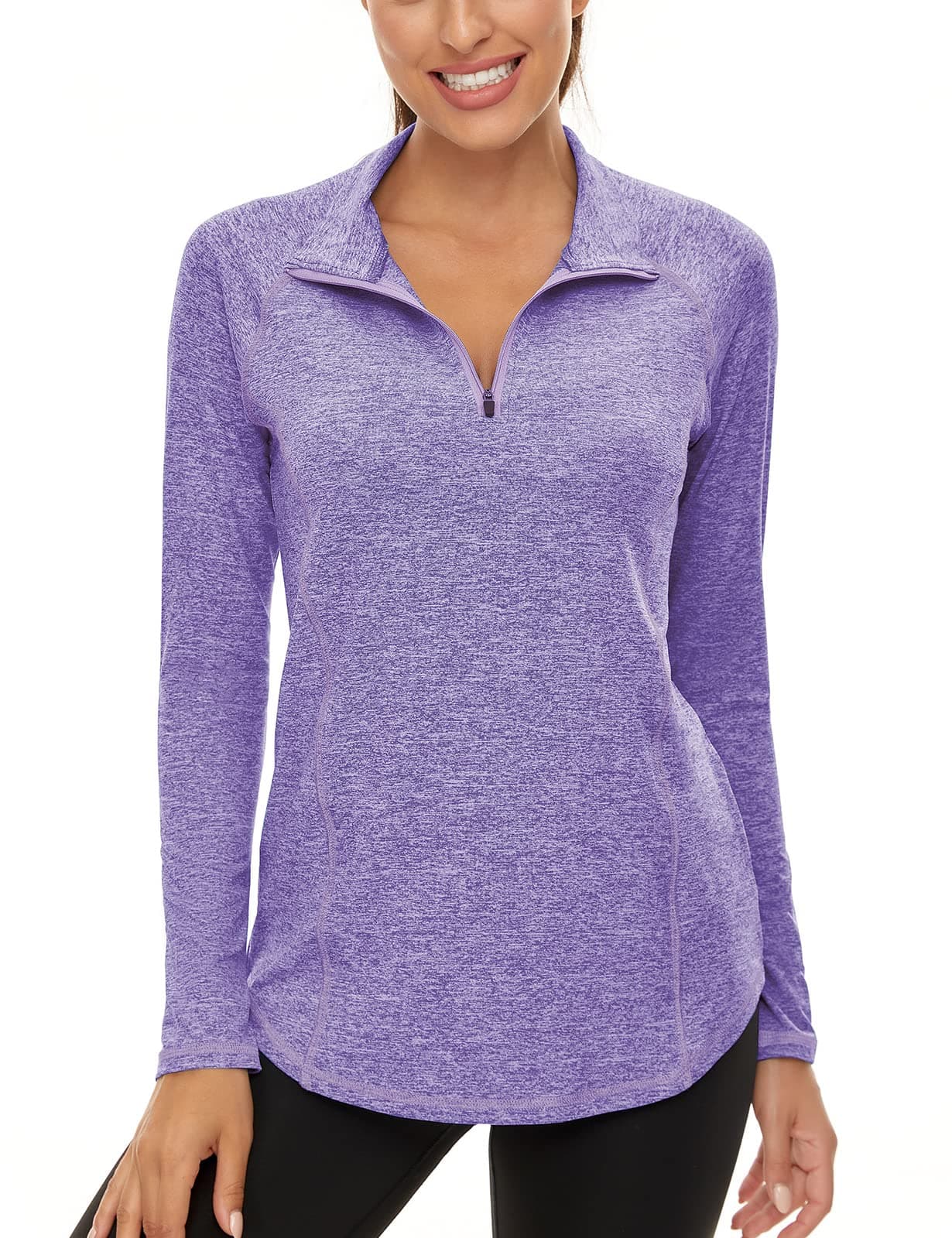 Womens UPF 50+ Long Sleeve 1/4 Zip Pullover Athletic Hiking Running Workout Tops