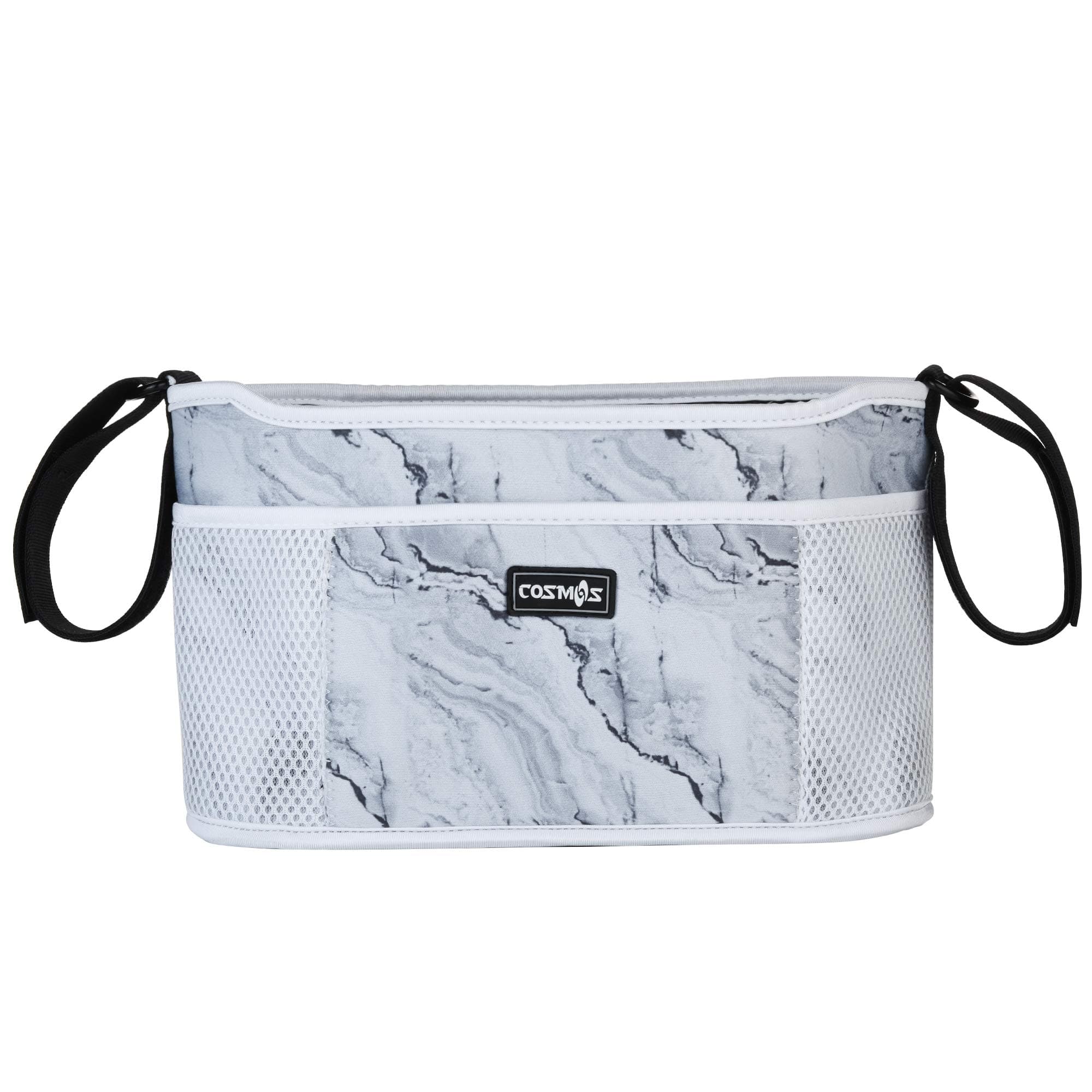 CM Stroller Organizer Diaper Bag Stroller Accessories Pack with Drink Holders and Zipped Pockets for Baby Stroller, Car, Shopping Cart. Fits All Major Strollers. (Marble White)