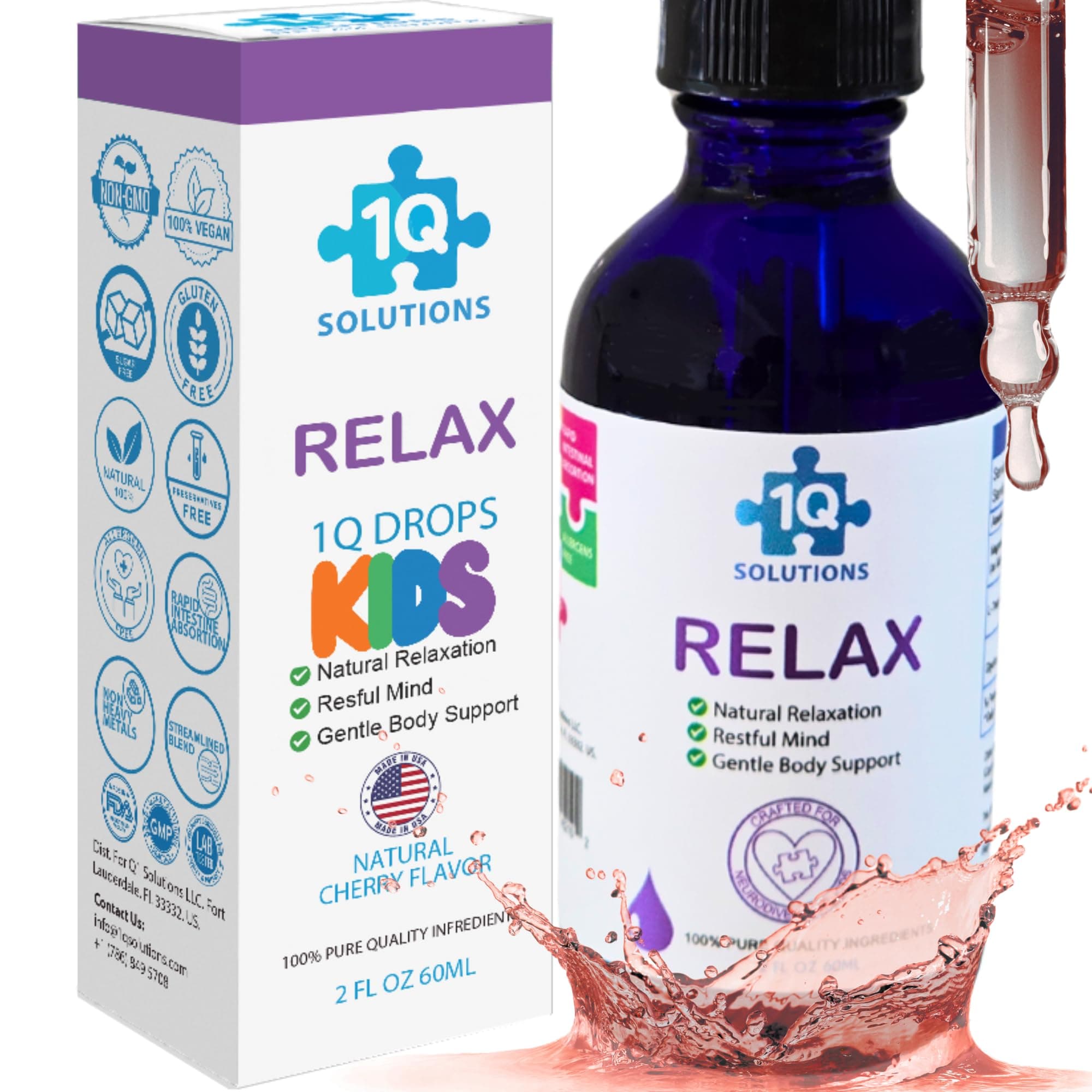 1Q Relax – Liquid Calm Natural Drops for Kids| Magnesium Glycinate, L-Theanine & L-Glycine |No Melatonin, Sugar-Free, Vegan, Non-GMO | Advanced Absorption | Gentle Mood, Bedtime & Sleep Support| 2floz