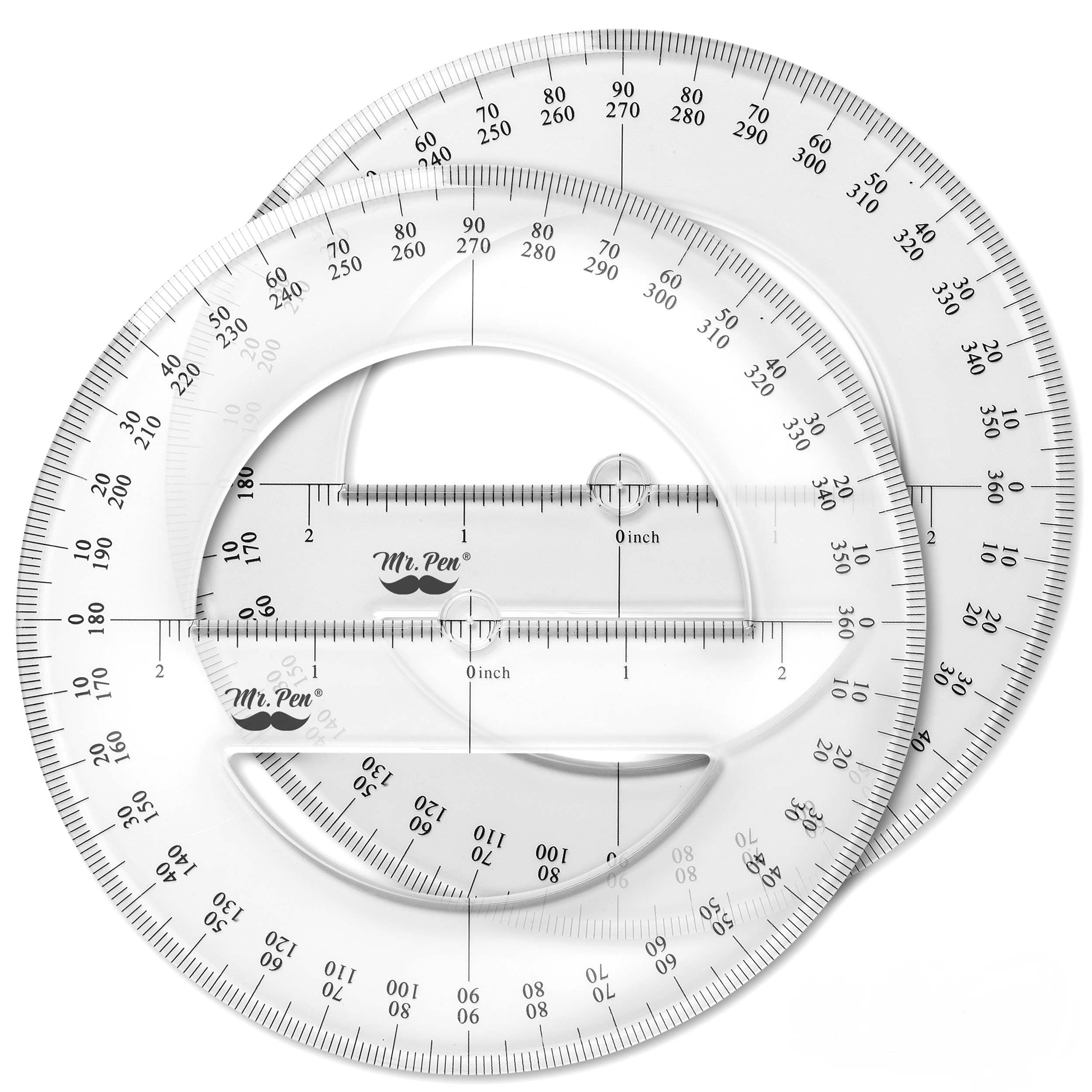 Mr. Pen- Protractor, Pack of 2, Protactor 360 Degree, Protractor Set, Protractor Ruler, Drafting Tools, Circle Protractor, Protractors Classroom Set, Large Protractor, Math Geometry Set