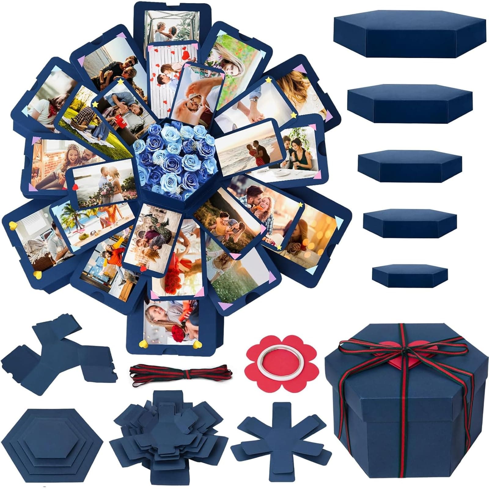 Koogel Explosion Gift Box, Blue Exploding Photo Album Surprise Love Box with DIY Scrapbooking Accessories for Anniversary Birthday Wedding