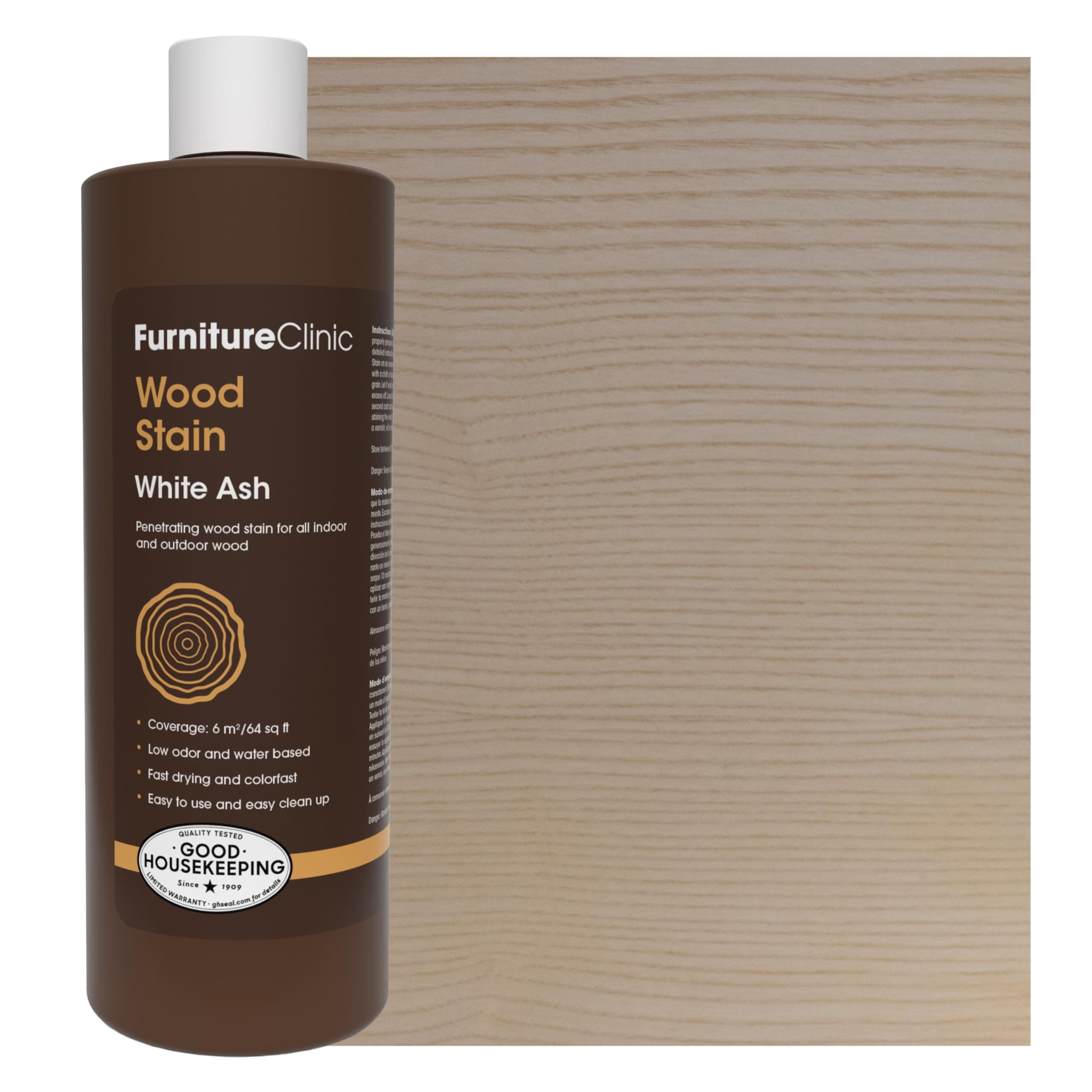 Furniture Clinic Wood Stain (White Ash) – Fast Drying, Highly Concentrated, and Easy-to-Apply Wood Stain for All Indoor & Outdoor – Water Based & Non-Toxic – 500ml