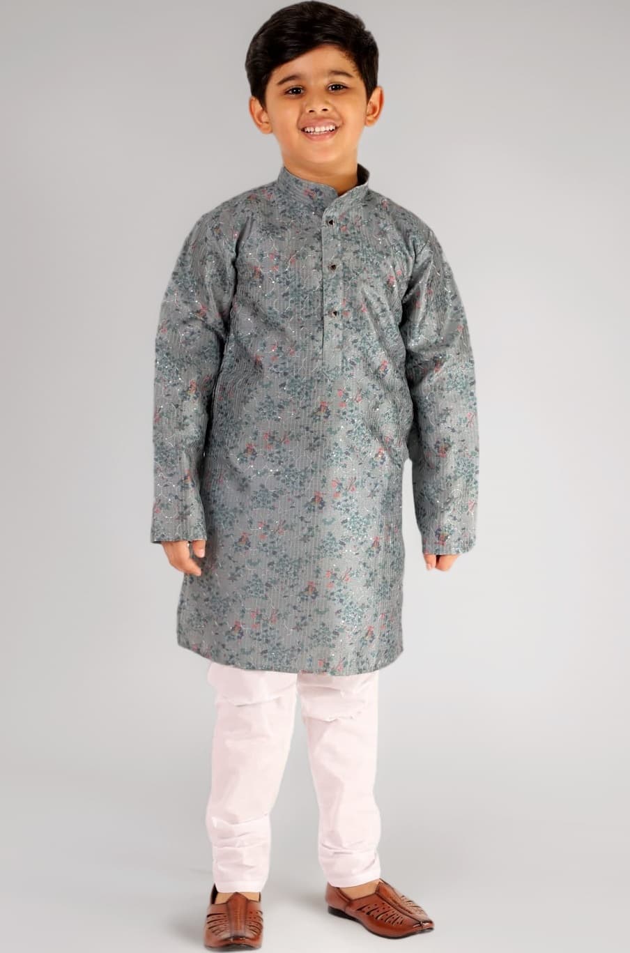 Pro-Ethic Style Developer Boys Silk Floral Kurta Pajama Set | Embellished Design | Ethnic Wear