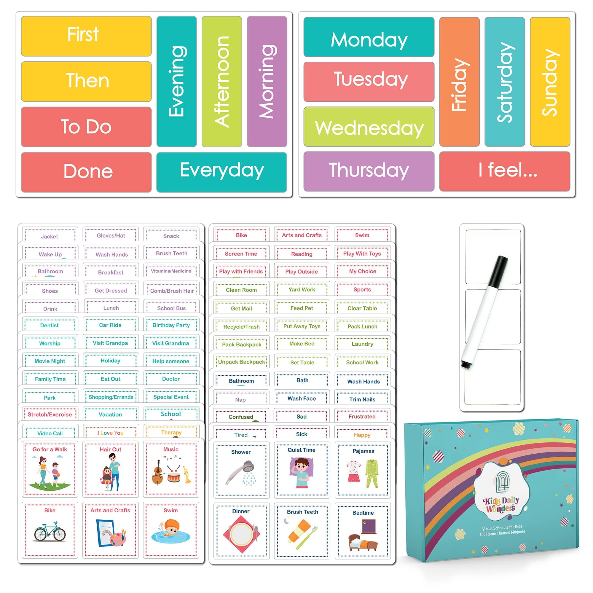 Visual Schedule for Kids With Autism | Daily Routine Chart Includes 100 Home Themed Magnets | Toddler Schedule Chart