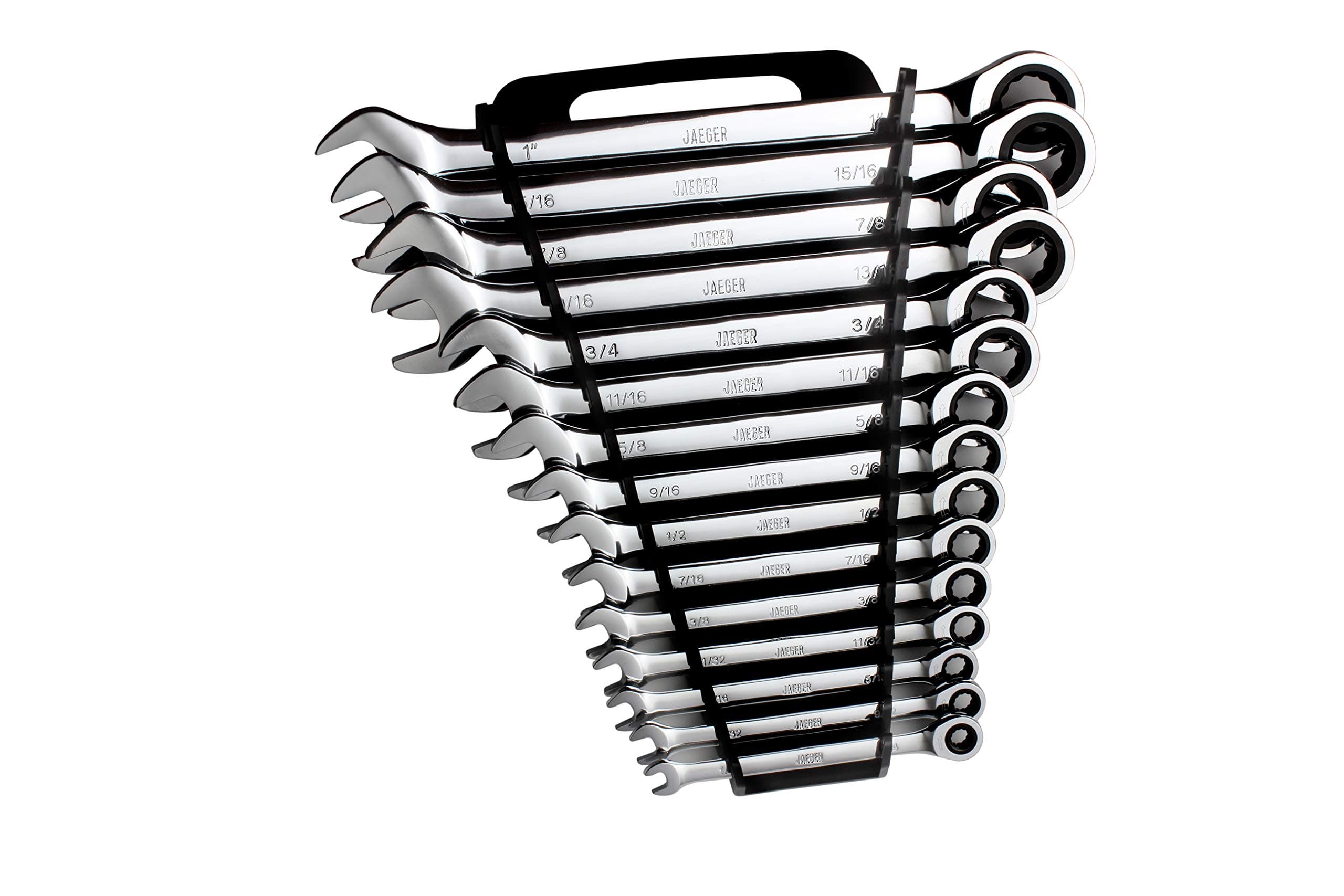 15pc 90-Tooth Ratcheting Wrenches MASTER SET - Our LARGEST SAE With Wrench Rack Organizer - Our standard in safety for combination wrench sets from gear to tip