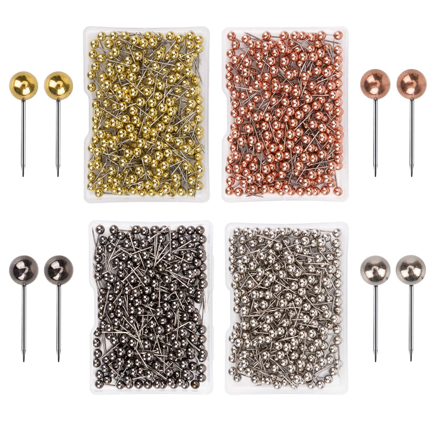 AIEX 1000 Pieces Head Map Push Pins Map Push Pins Head Pin Tacks Push Pins for Cork Board, Fabric Marking, 1/8" Round Metal Head
