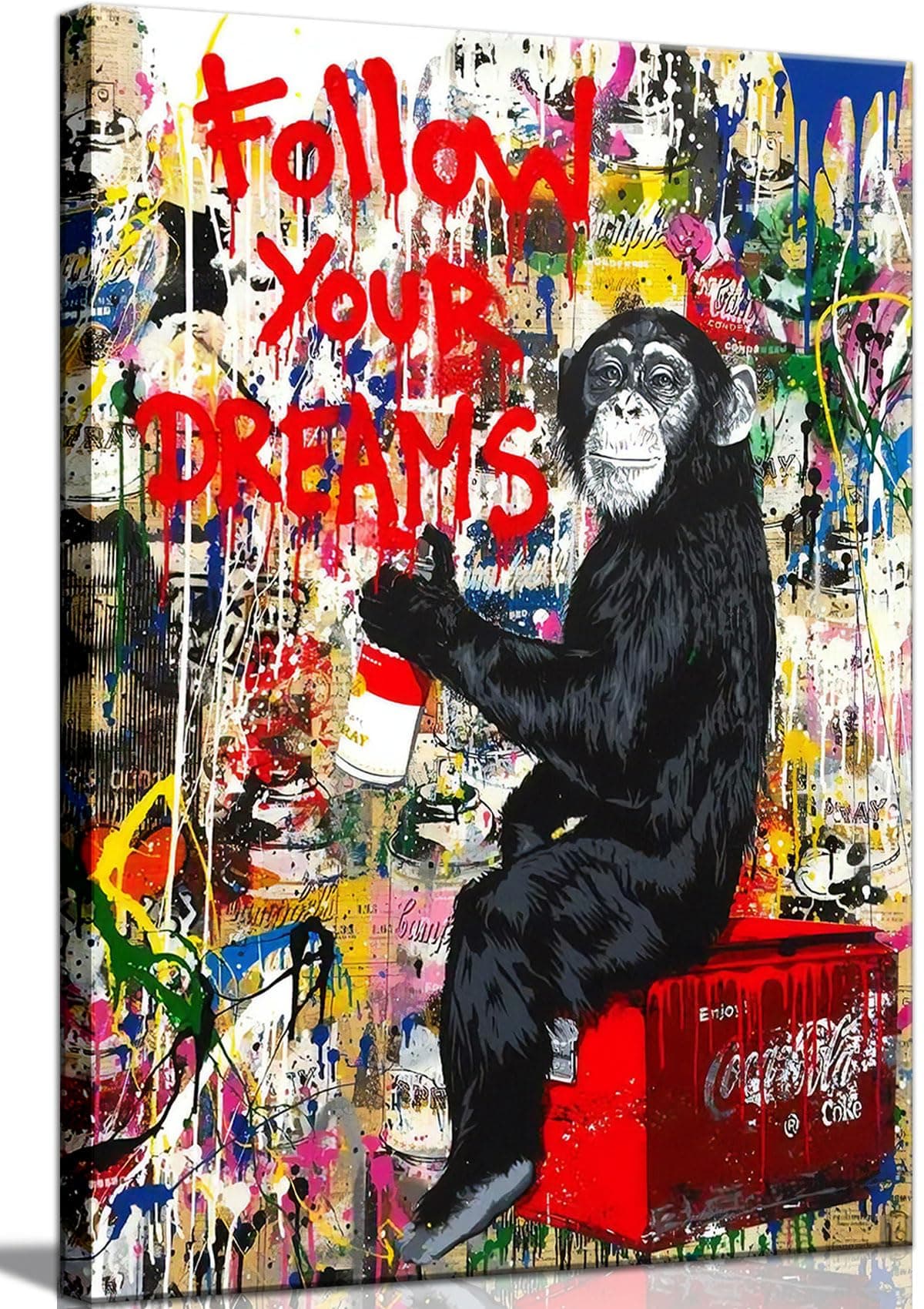 Large monkey wall art Street Graffiti Canvas Wall Decor Monkey gorilla Animal Inspirational Painting Pictures Posters Prints Artwork for Office Living Room Bedroom Bathroom Framed(Graffiti, 24“W×36”H Framed)