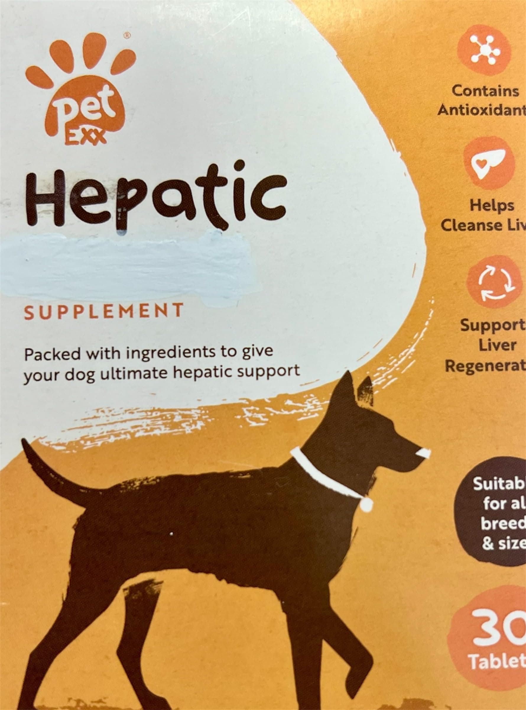 PetExx Hepatic 30 tablets - SAMe & Silybin (Milk Thistle) supplement formulated by vets to aid liver health in pets - manufactured in UK