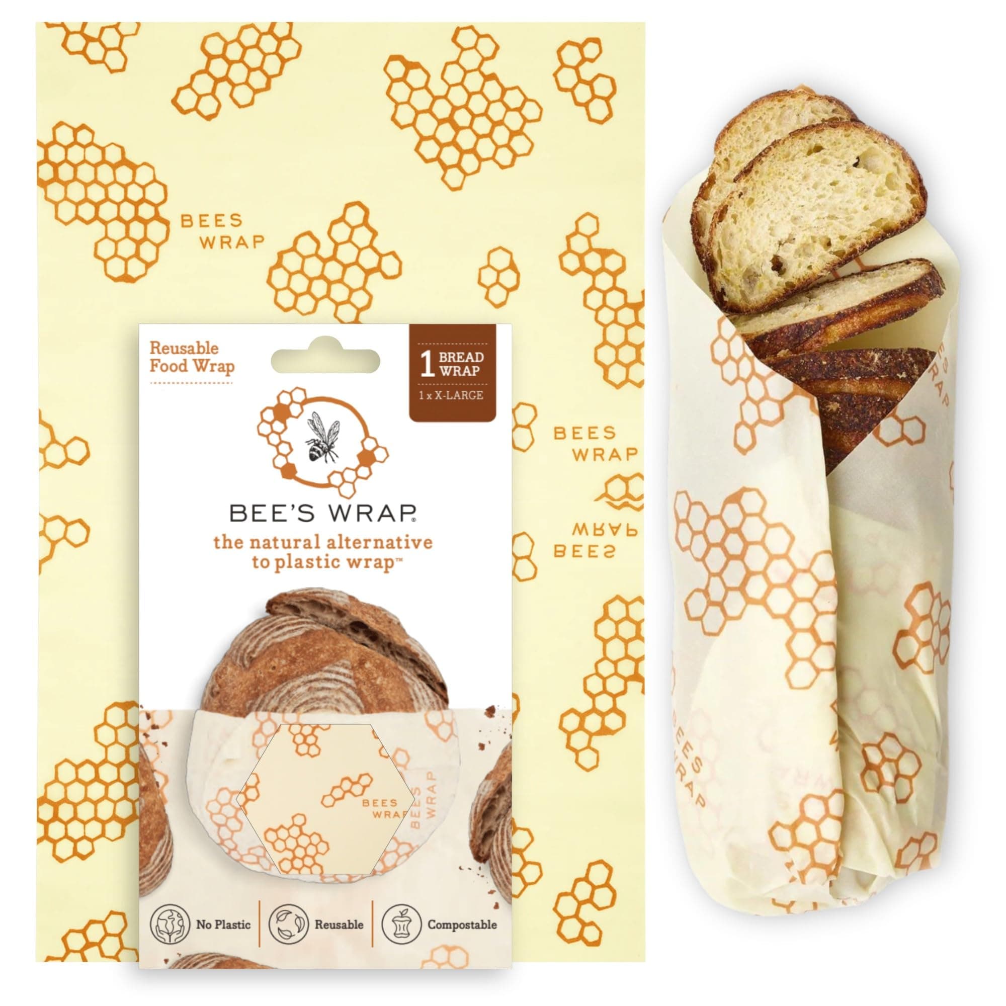 Bee's Wrap - Large Bread Wrap - Made in The USA with Certified Organic Cotton - Plastic and Silicone Free - Reusable Eco Friendly Beeswax Food Wraps