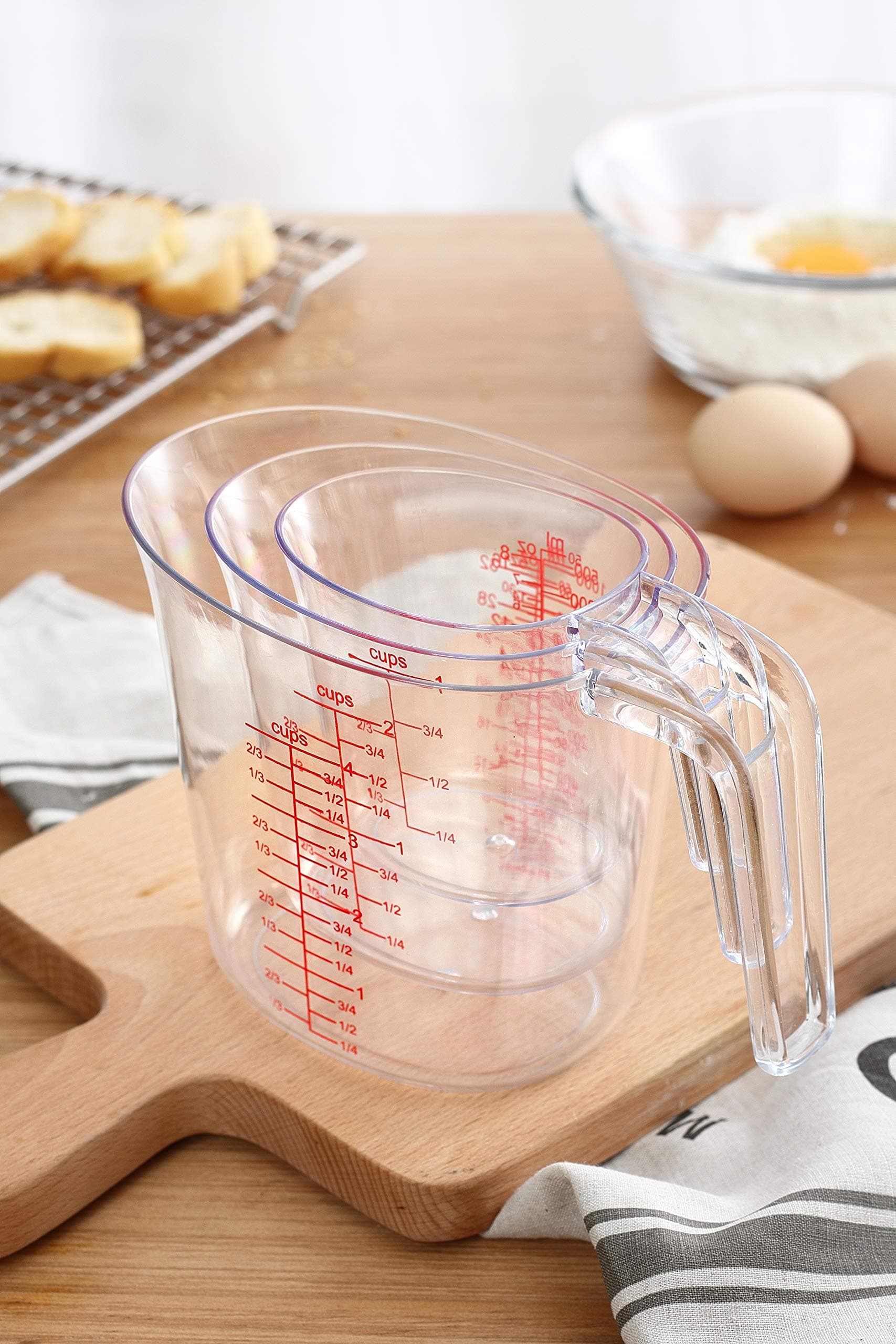 3 Piece Plastic Measuring Cups Set- BPA Free Liquid Nesting Stackable Measuring Cups - includes 1, 2 and 4 Cup with Ml and Oz Measurement