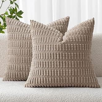 MIULEE Pack of 2 Corduroy Decorative Euro Sham Throw Pillow Covers 26x26 Inch Soft Boho Striped Pillow Covers Modern Farmhouse Home Decor for Sofa Living Room Couch Bed Light Brown