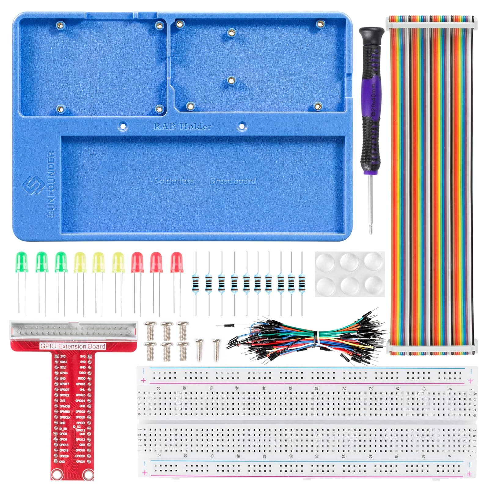 Sunfoundation RAB Holder Kit - Raspberry Pi Breadboard Kit with 830 Points Solderless Circuit Board for Arduino & Raspberry Pi 4B, 3B+, 3B, 2B, 1 Model B+ A+