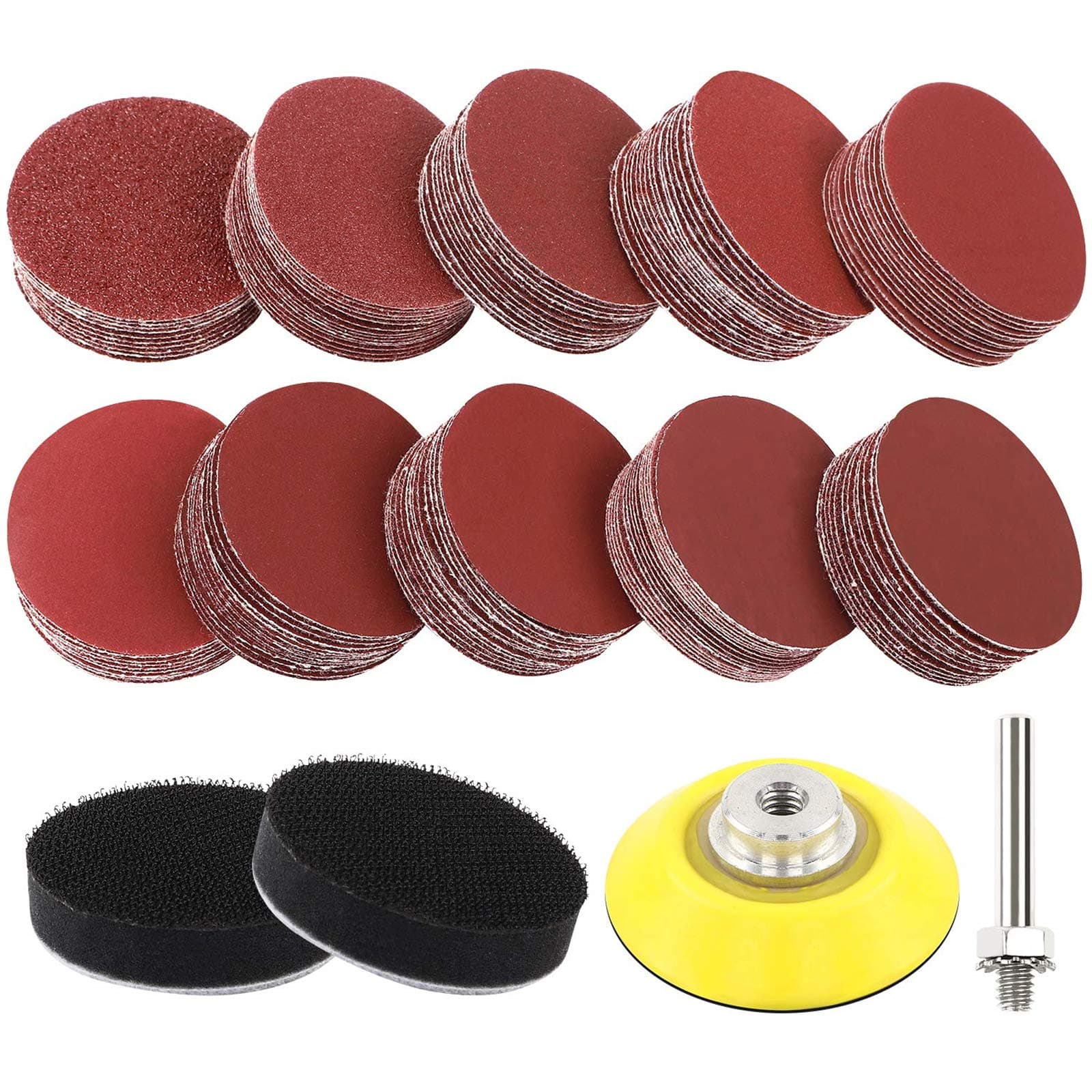 Coceca 180pcs 2 Inches Sanding Discs Pad Kit for Drill Sander, Drill Sanding Attachment Sandpapers with Backer Plate a Quarter Inch Shank