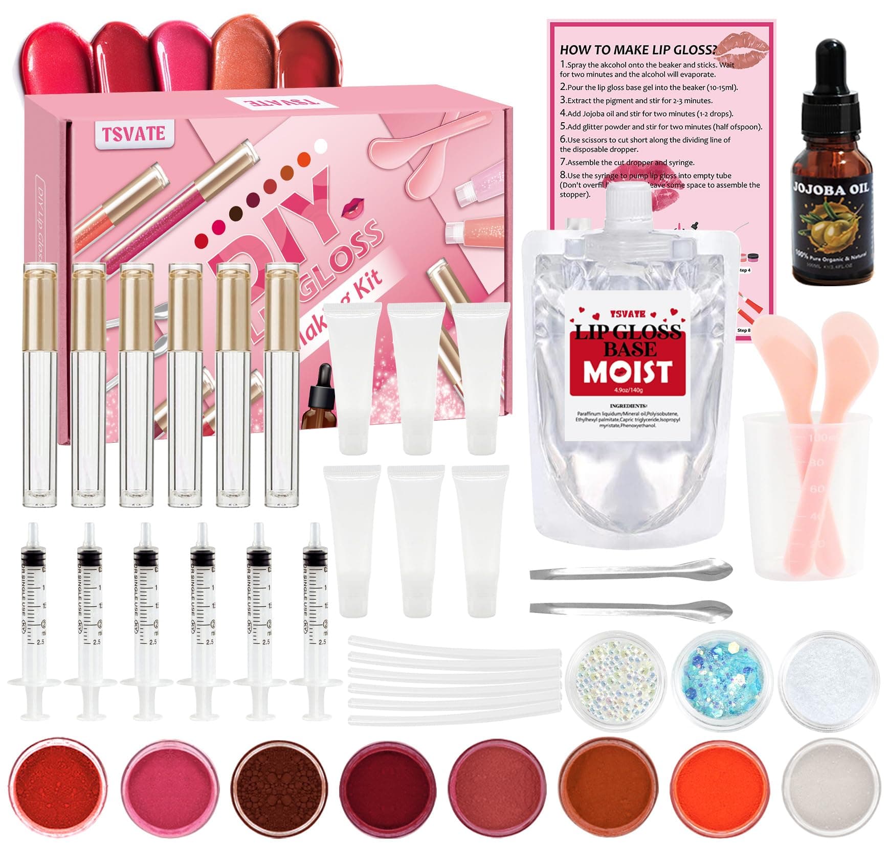 Lip Gloss Making Kit, Lip Gloss Kit, Diy Lip Gloss Making Kit, Fun Make Your Own Lipgloss Kids Lip Gloss for Girls, Women, Moisturizing Lip Gloss Base, Jojoba Oil, Lip Gloss Tubes, Gift