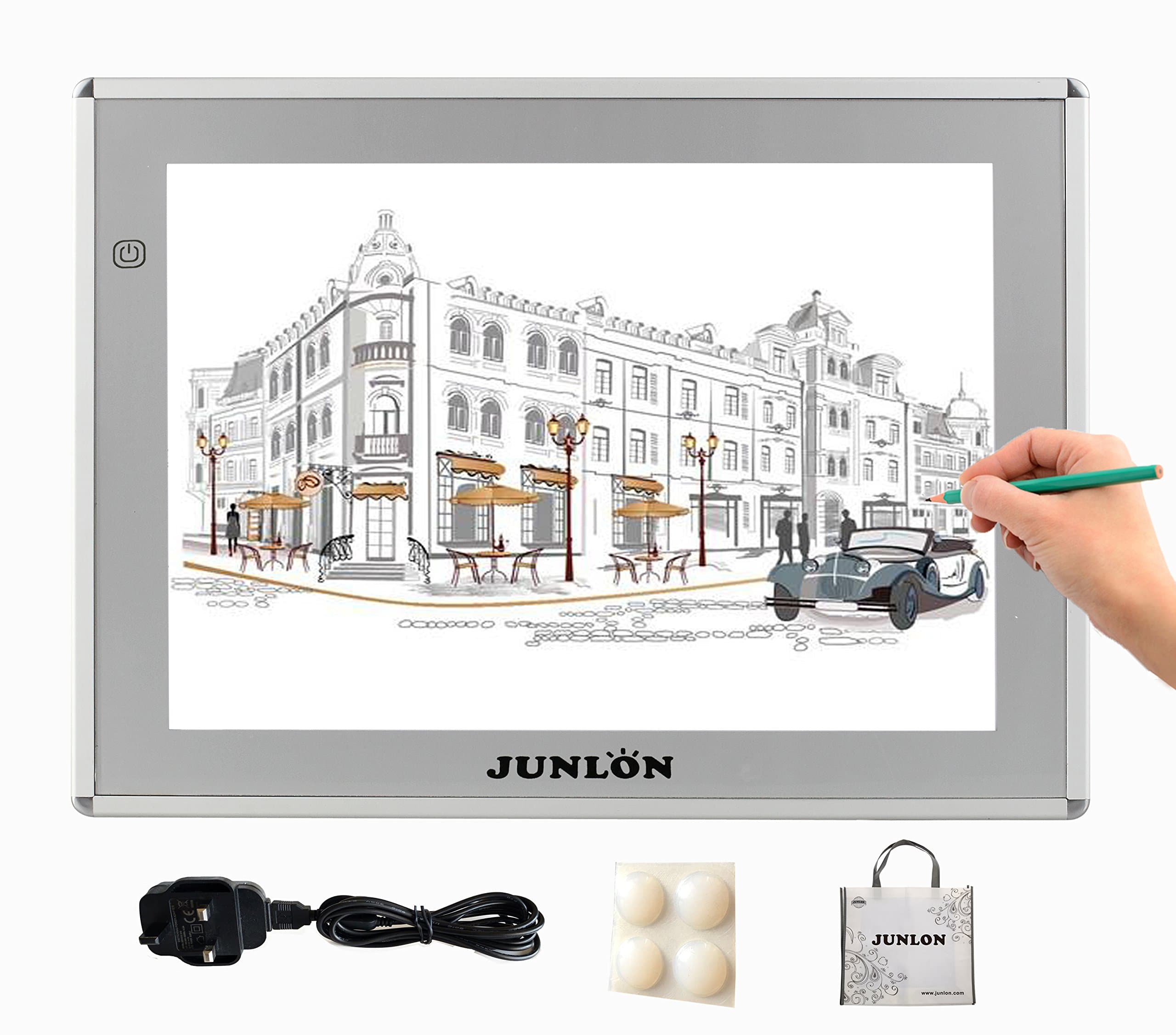 JUNLON A4 Aluminum LED Light Pad Box Even brightness Tracing Board Table for Drawing Artists Stencil Artcraft Tracing Animation Extremely Bright Adjustable Brightness