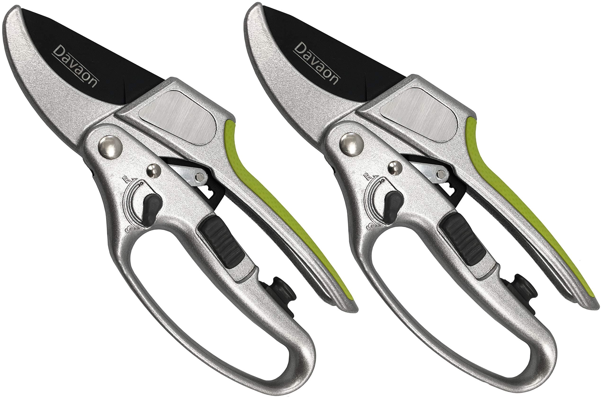 Davaon 2PACK Pro Switch 2 in 1 Ratchet Secateurs – NEW Quick Switch Ratcheting to Single Cut Mode Garden Anvil Pruner Easier Pruning For Tree Plant Hedge - Strong Sharp Ergonomic Lightweight Comfort