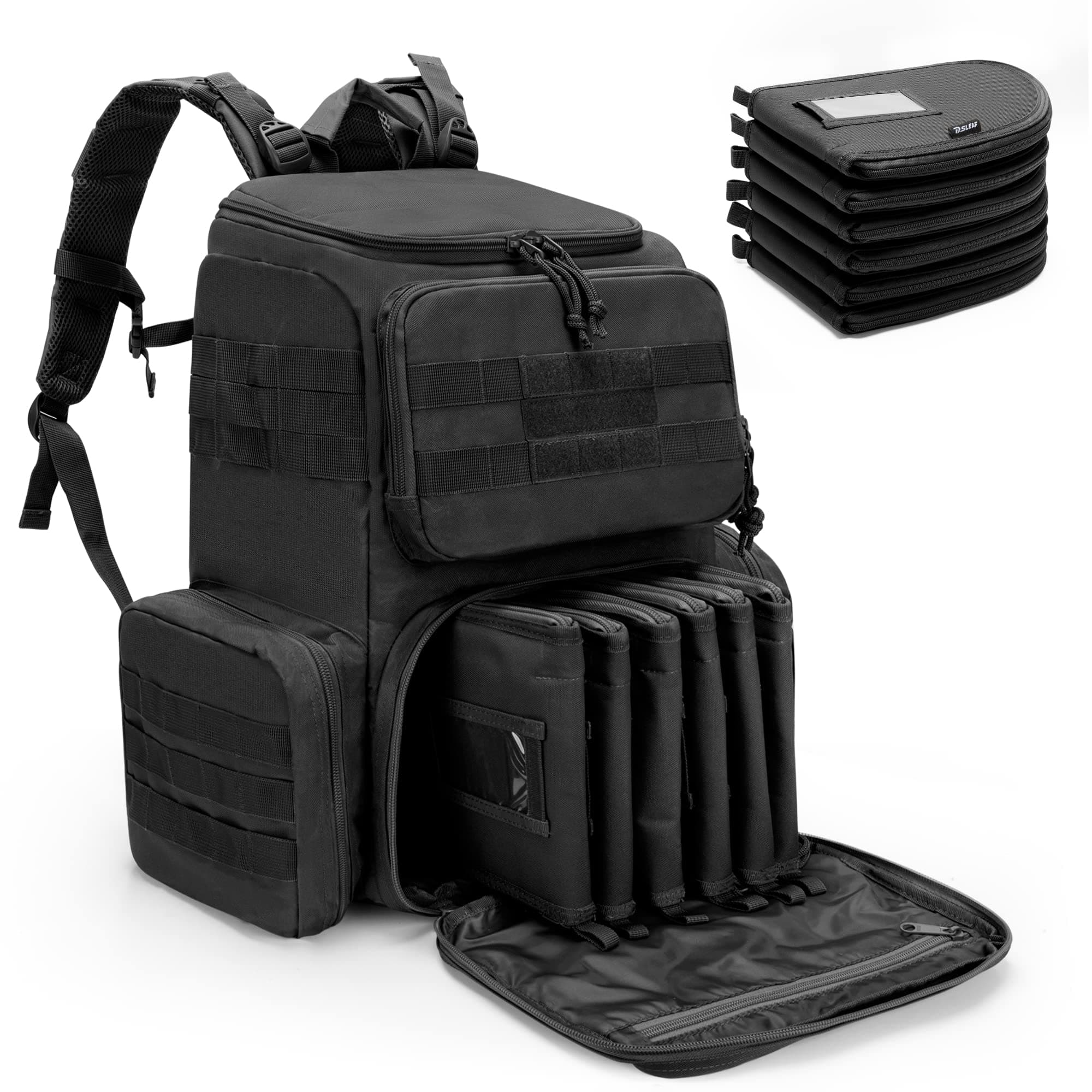 DSLEAF Tactical Range Pistol Backpack with 6 Pistol Cases, Gun Backpack with 9X Magazine Slots for Shooting and Hunting
