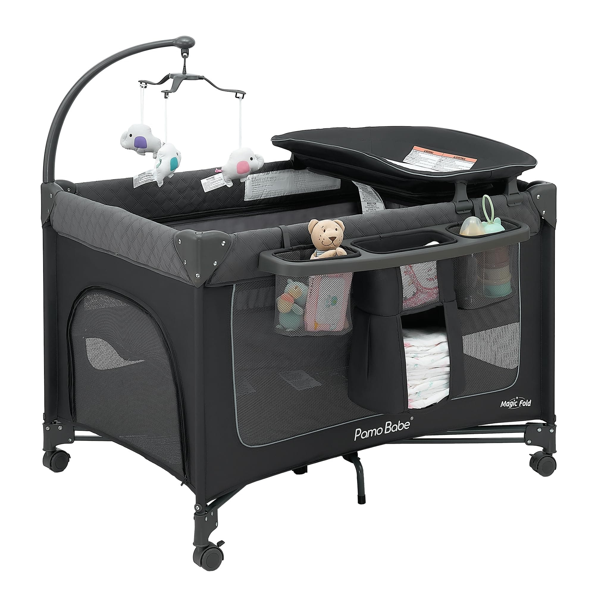 Pamo Babe 1 Step Setup 3-in-1 Playard for Babies - Portable Crib with Zip Door & Changing Table